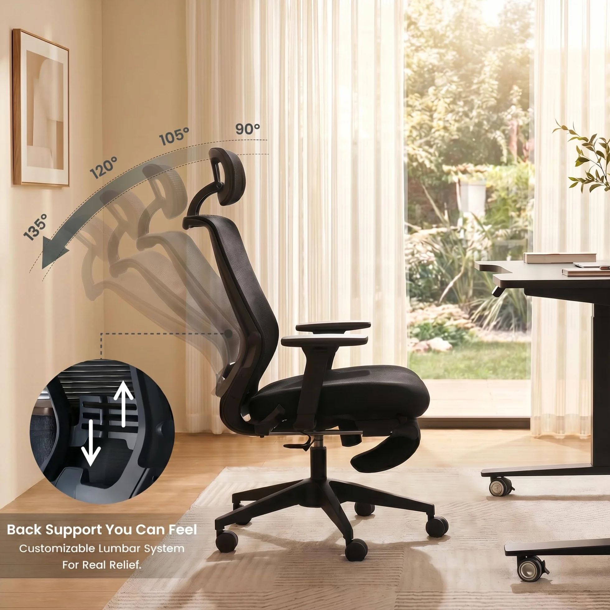 FLEXISPOT Foldex Ergonomiczne Krzesło Biurowe Składane z Wsparciem Lędźwiowym Regulowanymi Podłokietnikami Czarny