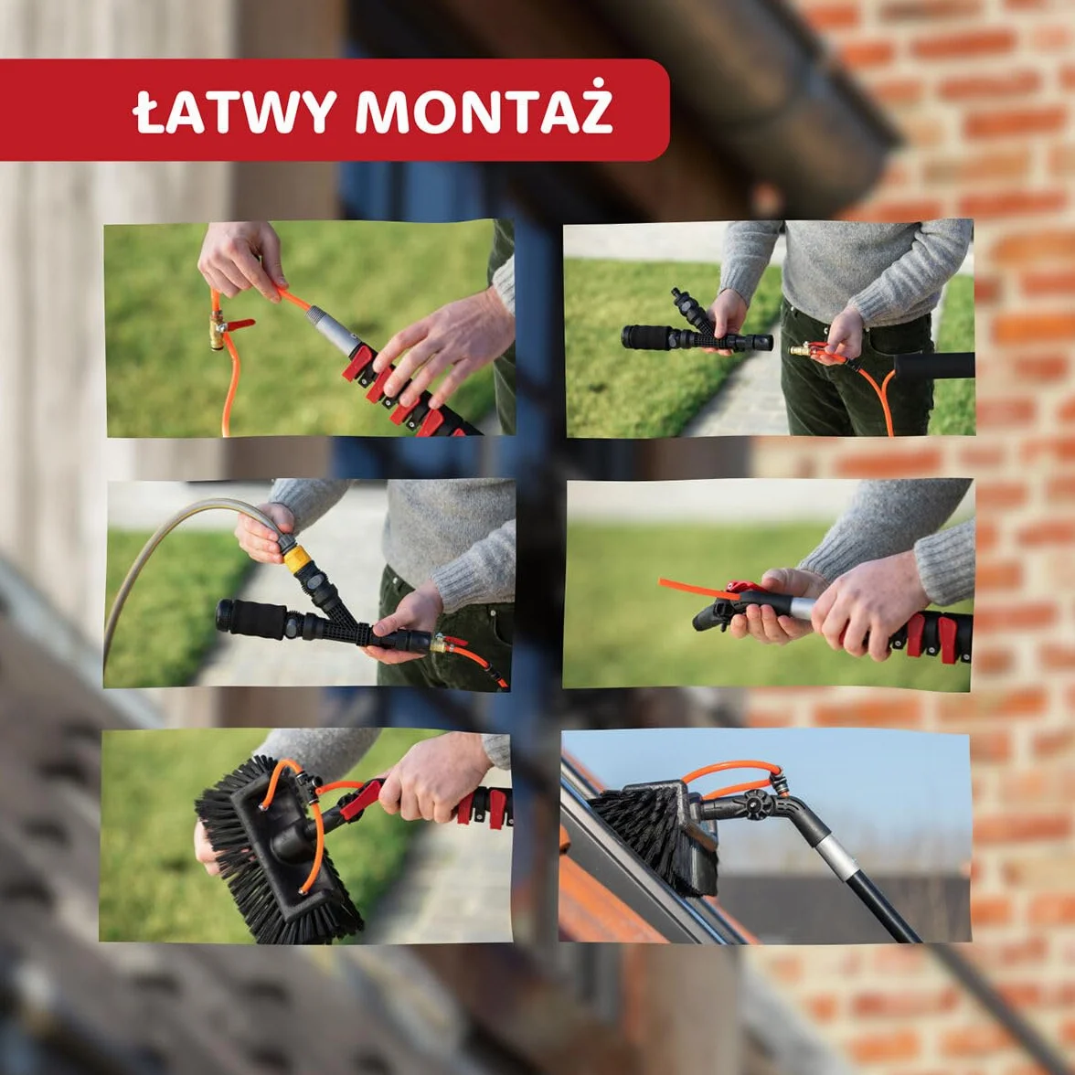 Aquascopic Aluminiowy drążek teleskopowy 7,2 m All-in-One ze szczotką do paneli słonecznych, 5-powierzchniową szczotką, szczotką do szorowania i myjką Combi – profesjonalny czyściciel