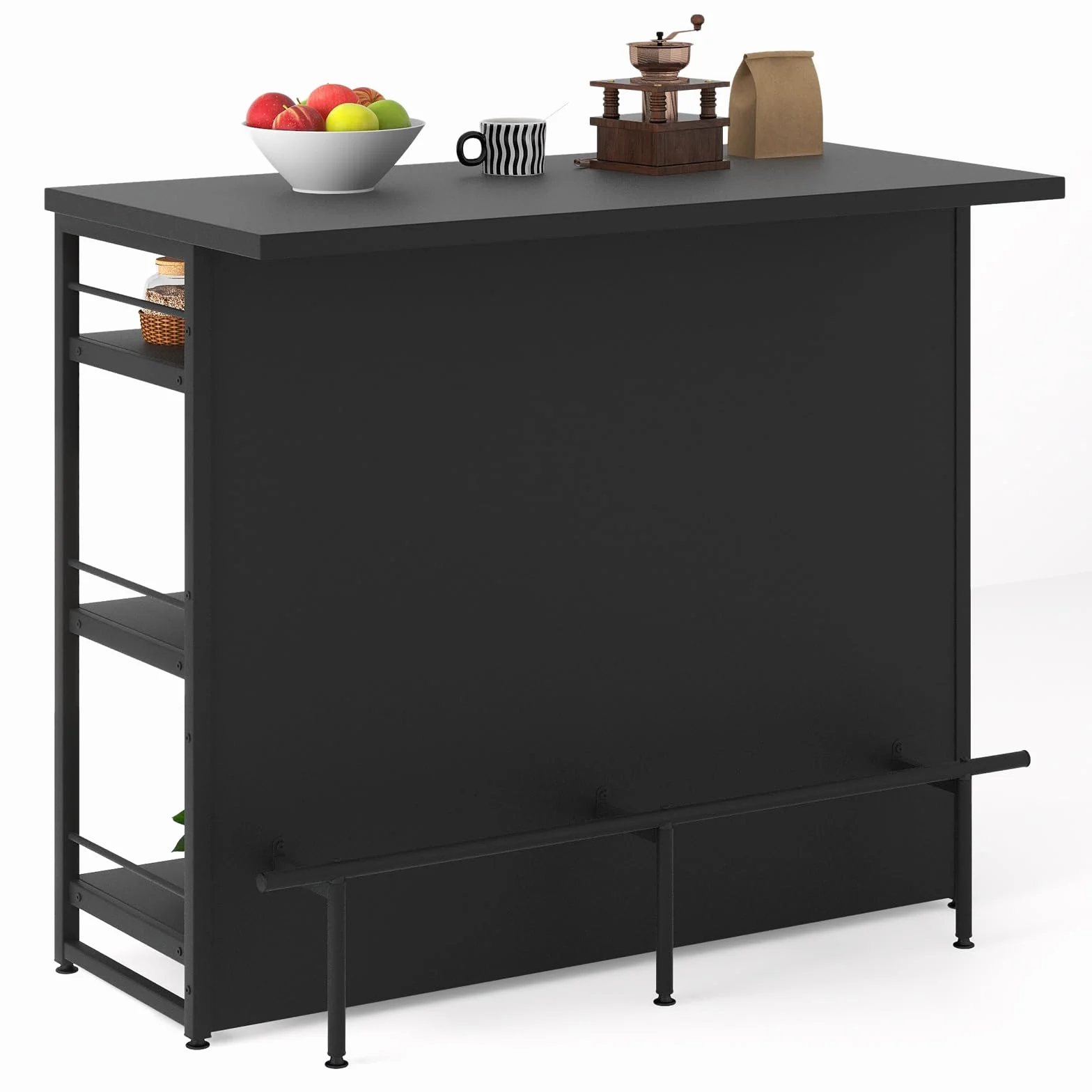 COSTWAY Domowy bar z 4 półkami, regał na wino z uchwytem na kieliszki, 120x60x101 cm, czarny