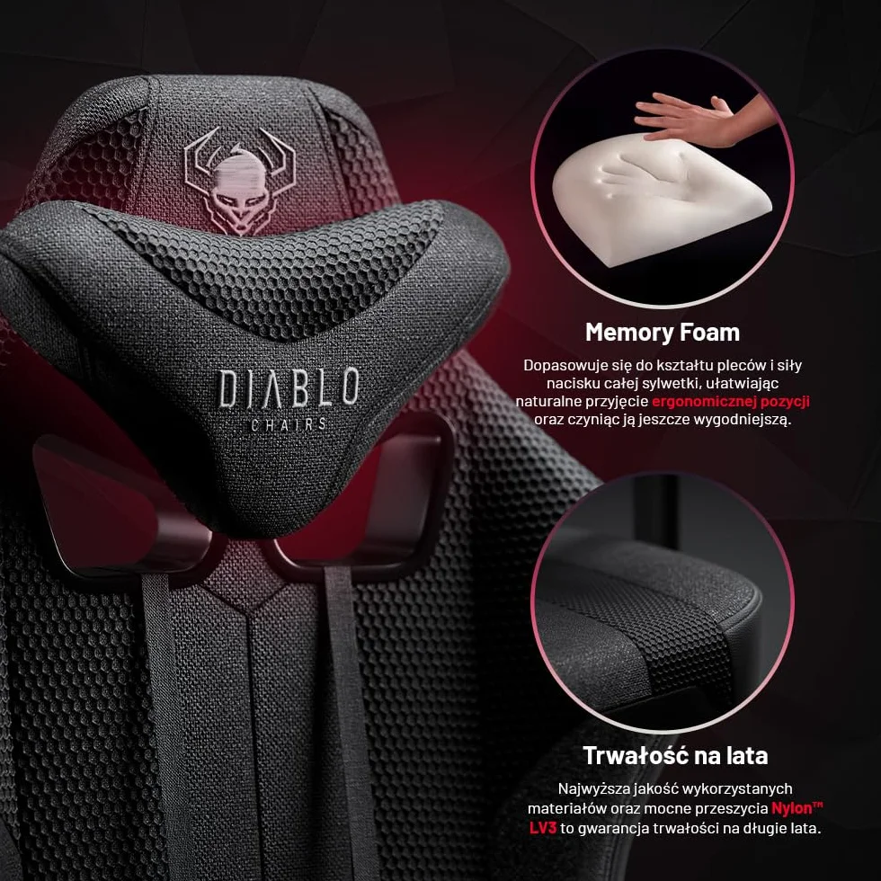 Diablo X-Player 2.0 Fotel Gamingowy Krzesło Biurowe Obrotowy Regulowane Podłokietniki 3D Ergonomiczny Czarny Normal (L)