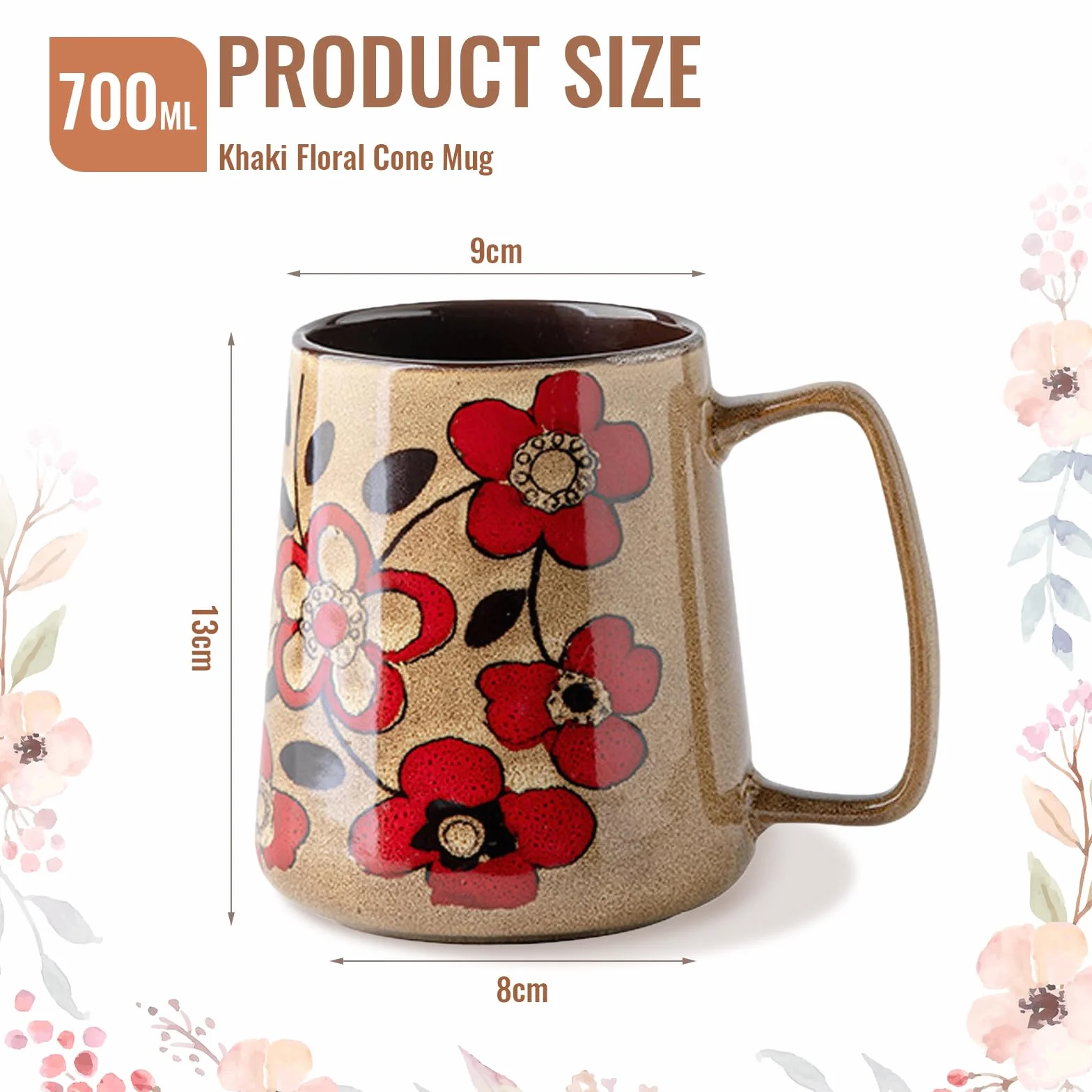 Duży kubek ceramiczny 700 ml, ręcznie emaliowana szklana miska z szerokim uchwytem, nieregularna powierzchnia, kubek do herbaty i pojemnik na kawę do mikrofalówki i lawy