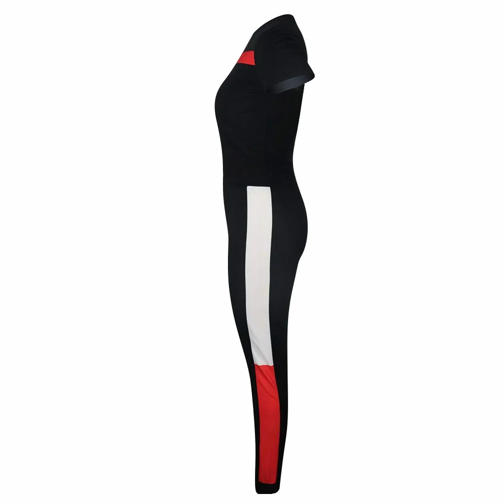 Kombinezon damski na lato moda dwuczęściowa koszulka + ubrania 7/8 fitness sport jogging spodnie joga casual basic, Czarny, L
