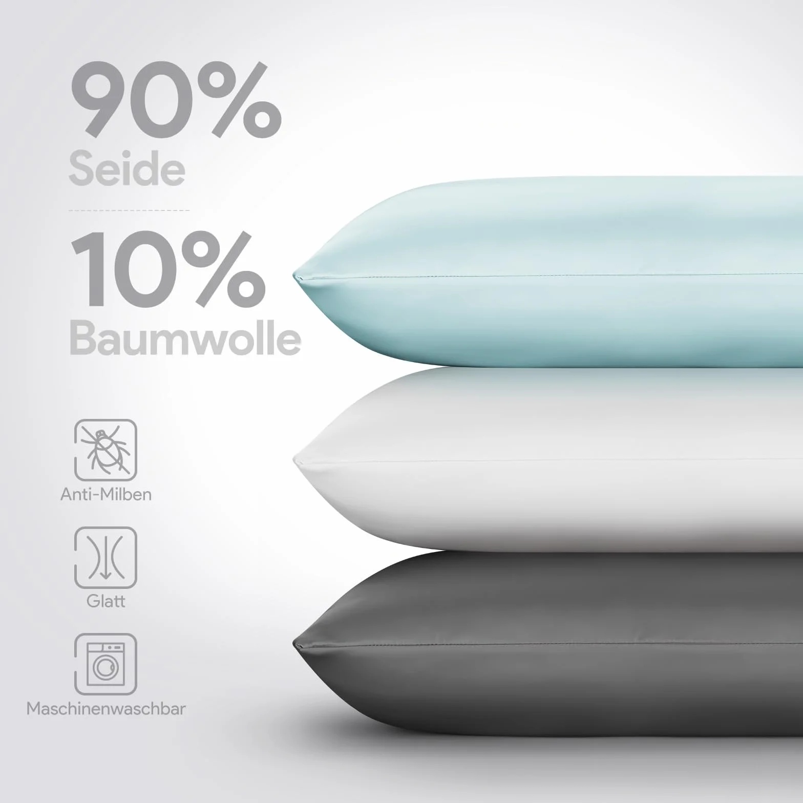 Jedwabna poszewka na poduszkę 50x75 cm szara 90% jedwabiu 10% bawełny hipoalergiczna