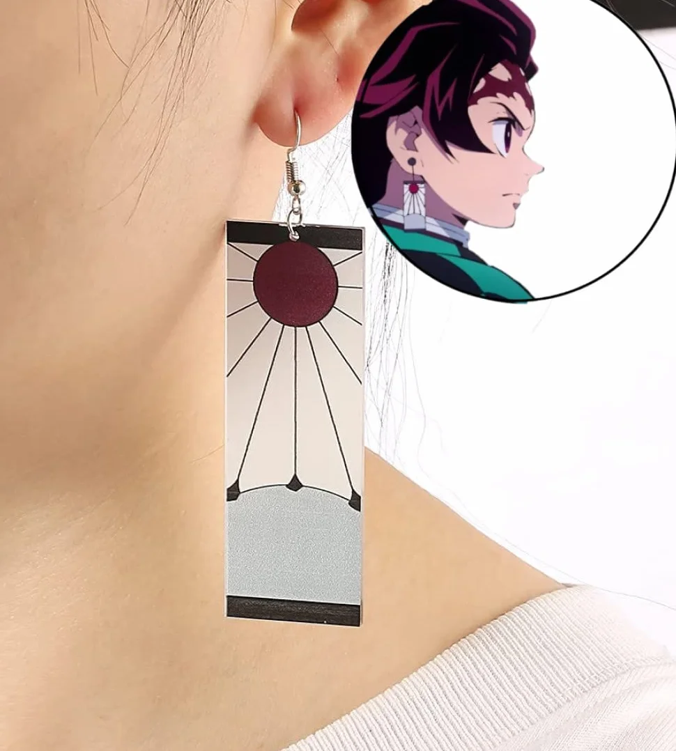 Kamado Tanjirou kolczyki cosplay, rekwizyt animacja, drugorzędne kolczyki peryferyjne, akrylowe, spersonalizowane kolczyki, Kamado, prezent dla fanów anime, prezent dla entuzjastów anime,