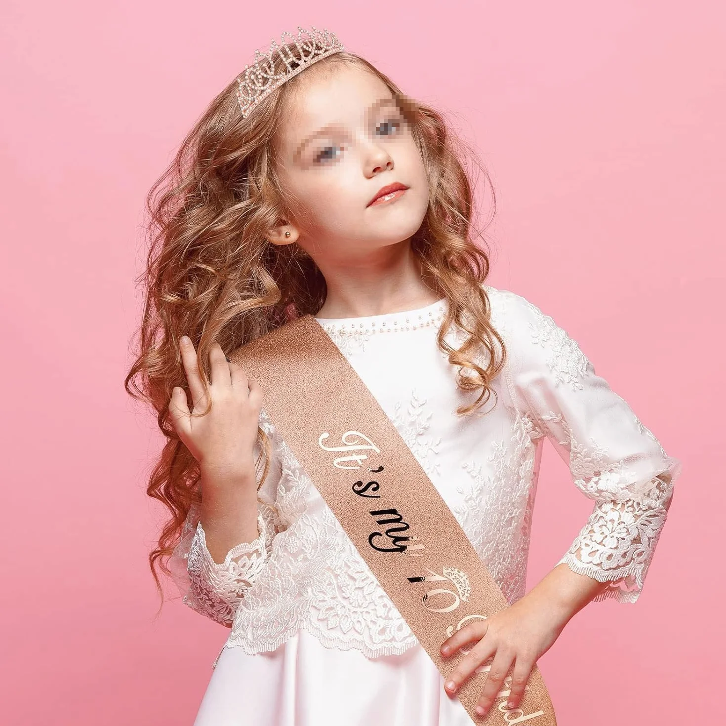 Zestaw tiara i szarfa dla dziewcząt na 10. urodziny – korona ze strasu w kolorze różowego złota i brokatowa szarfa "It's My 10th Birthday", regulowane dekoracje urodzinowe księżniczki, upominki na