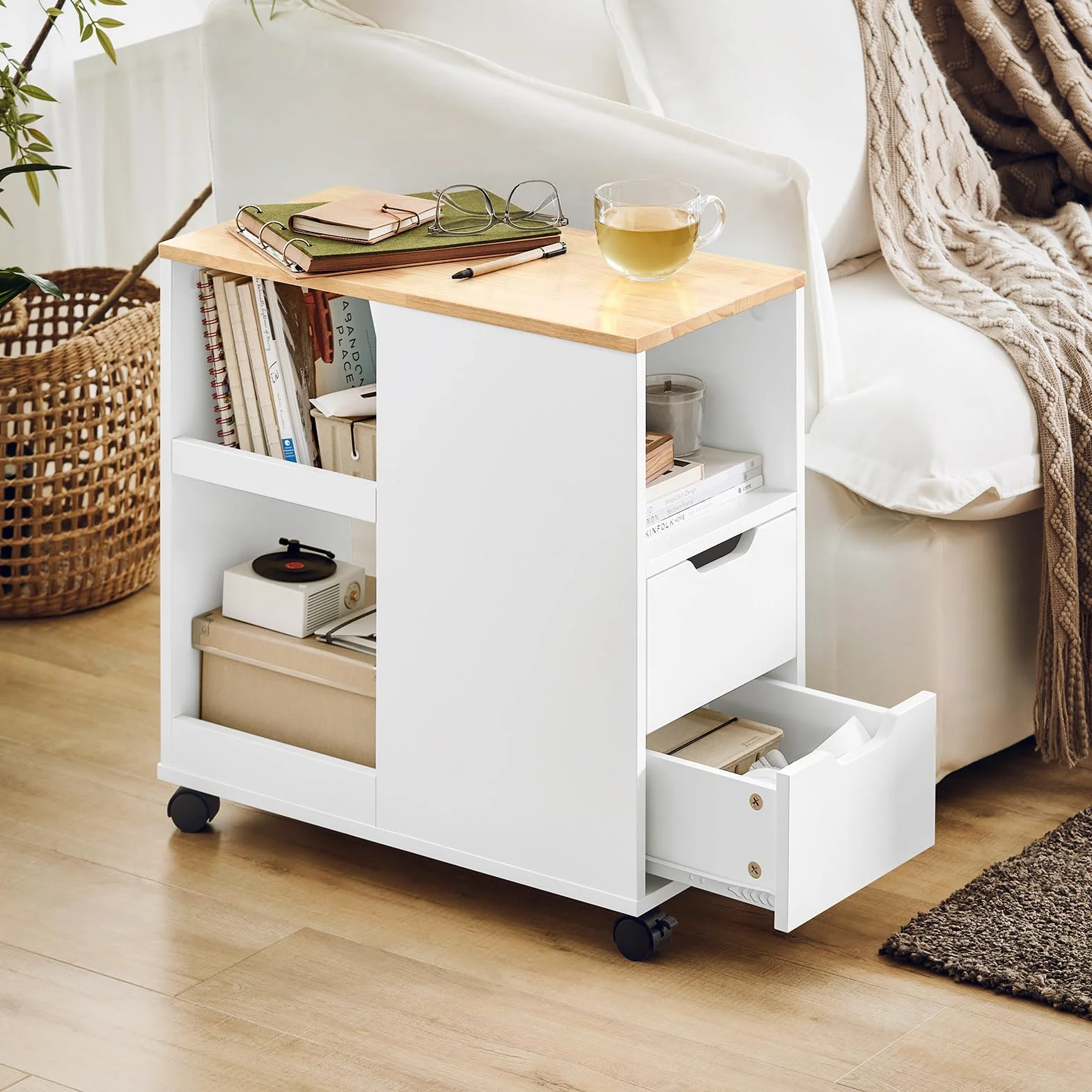 SoBuy Stolik boczny z kółkami Wąski B60 x D30 x H60 cm FBT130-WN