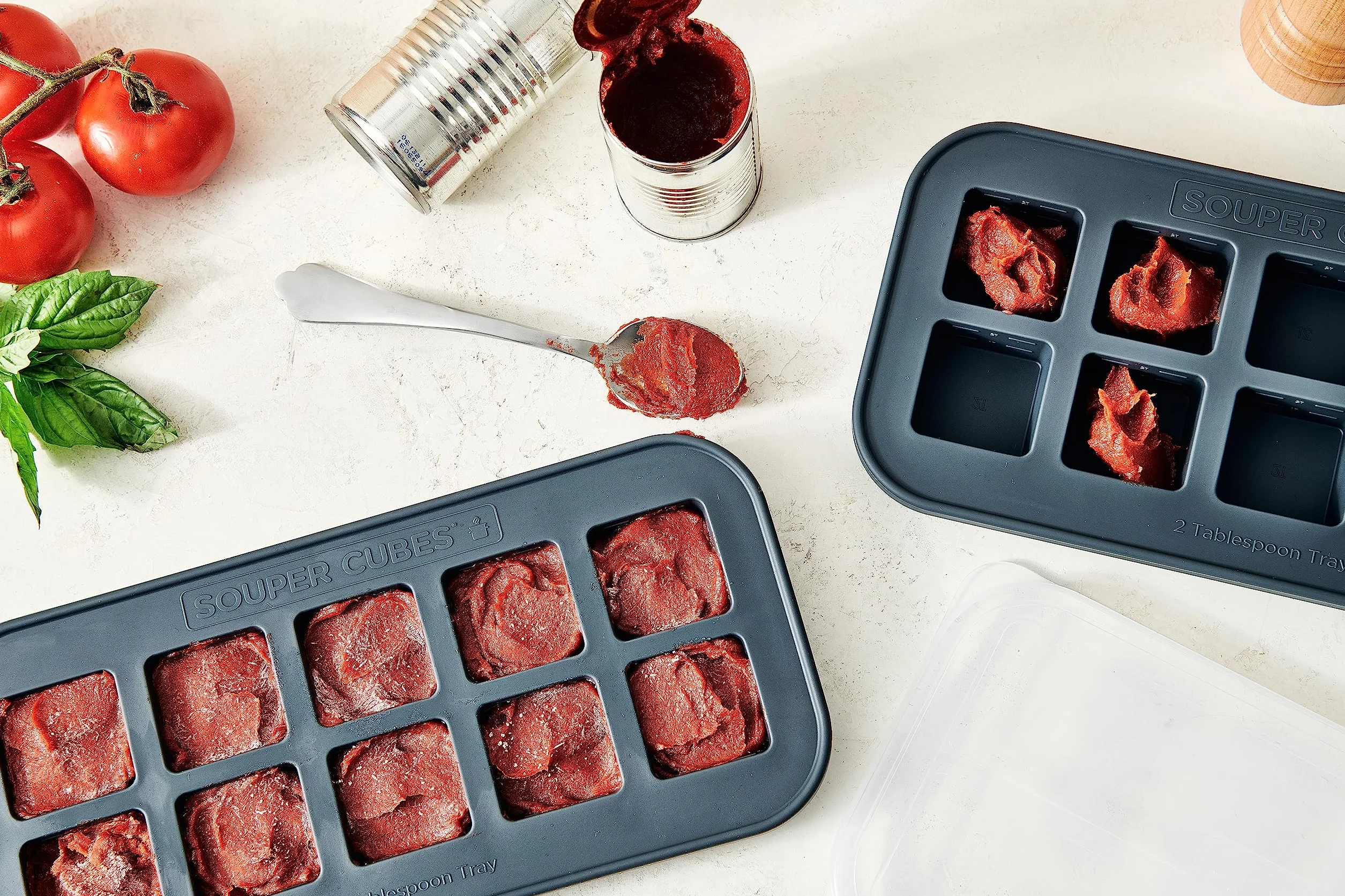 Souper Cubes 2 łyżki stołowe / 28 ml taca do zamrażania z pokrywką, kolor węglowy, opakowanie 2 szt. mrożonej żywności, kostki lodu, żywność dla niemowląt