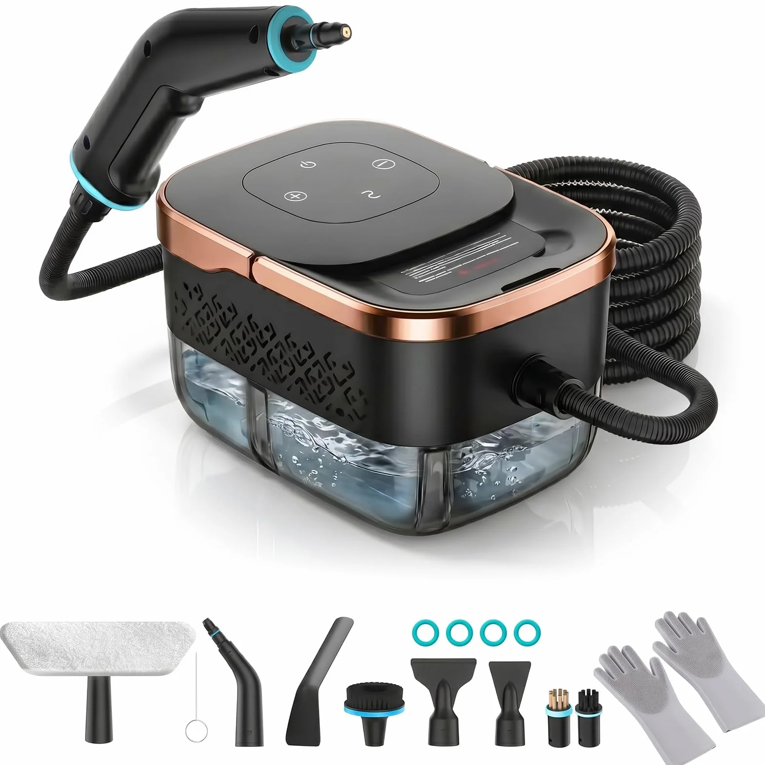 Myjka parowa, 2500W Ręczna Myjka Parowa z 6 Prędkościami Regulacji, 8 Rodzajów Dysz, 1250ml Zbiornik, 15 s Czas Podgrzewania Przenośna Myjka Parowa Wysokociśnieniowa do Samochodu Domu Biura (Zwart 2)