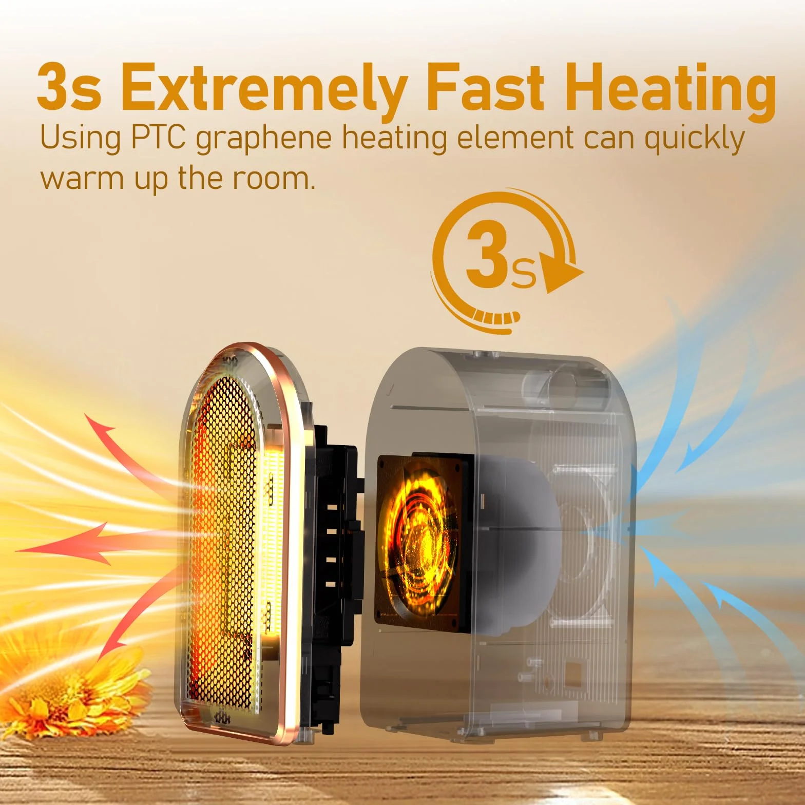 Ceramiczny termowentylator elektryczny z zabezpieczeniem przed przegrzaniem, ciche ogrzewanie