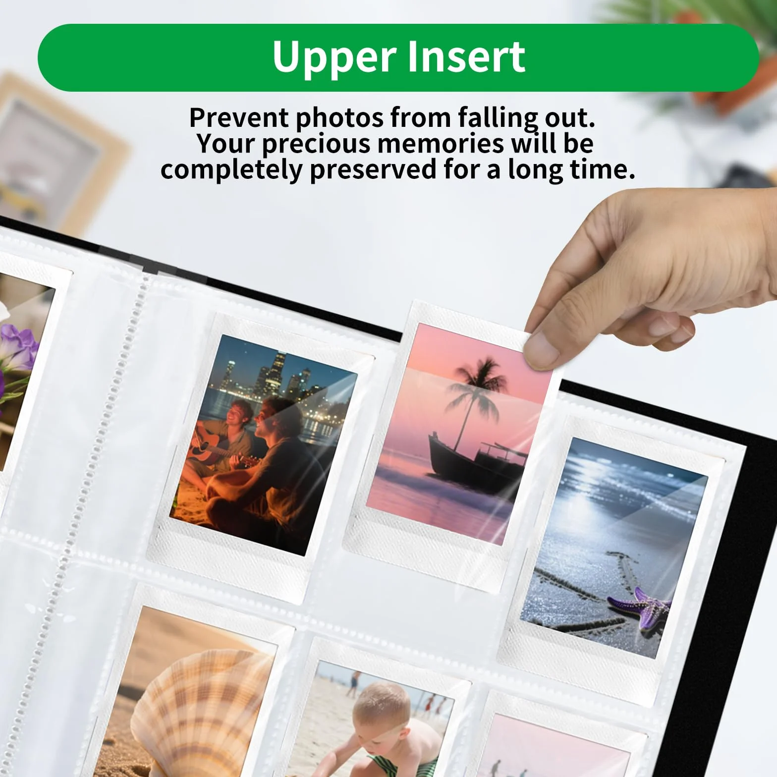 FRETONBA Album Fotograficzny Do Filmów Polaroid W Formacie 6×9 Cm, Album Fotograficzny Z Kieszonkami Do Zdjęć Instax Mini Z 216 Kieszonkami, Duży Fotoksiążka Z Okienkiem Z Przodu, Czarny