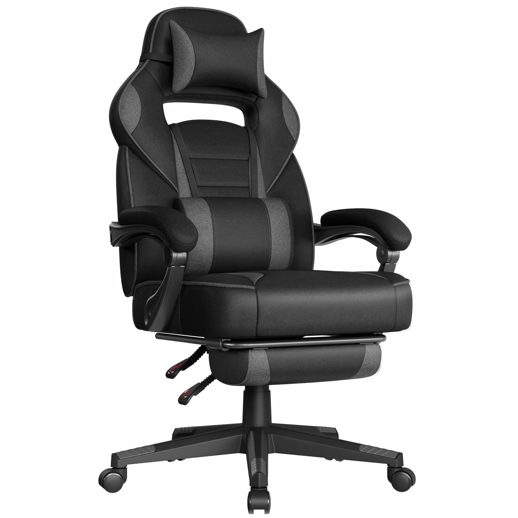 SONGMICS Fotel gamingowy, fotel biurowy z podnóżkiem, fotel biurowy z zagłówkiem i podparciem lędźwiowym, regulowana wysokość, ergonomiczny, nośność do 150 kg, kolor atramentowo-szary OBG073BH20