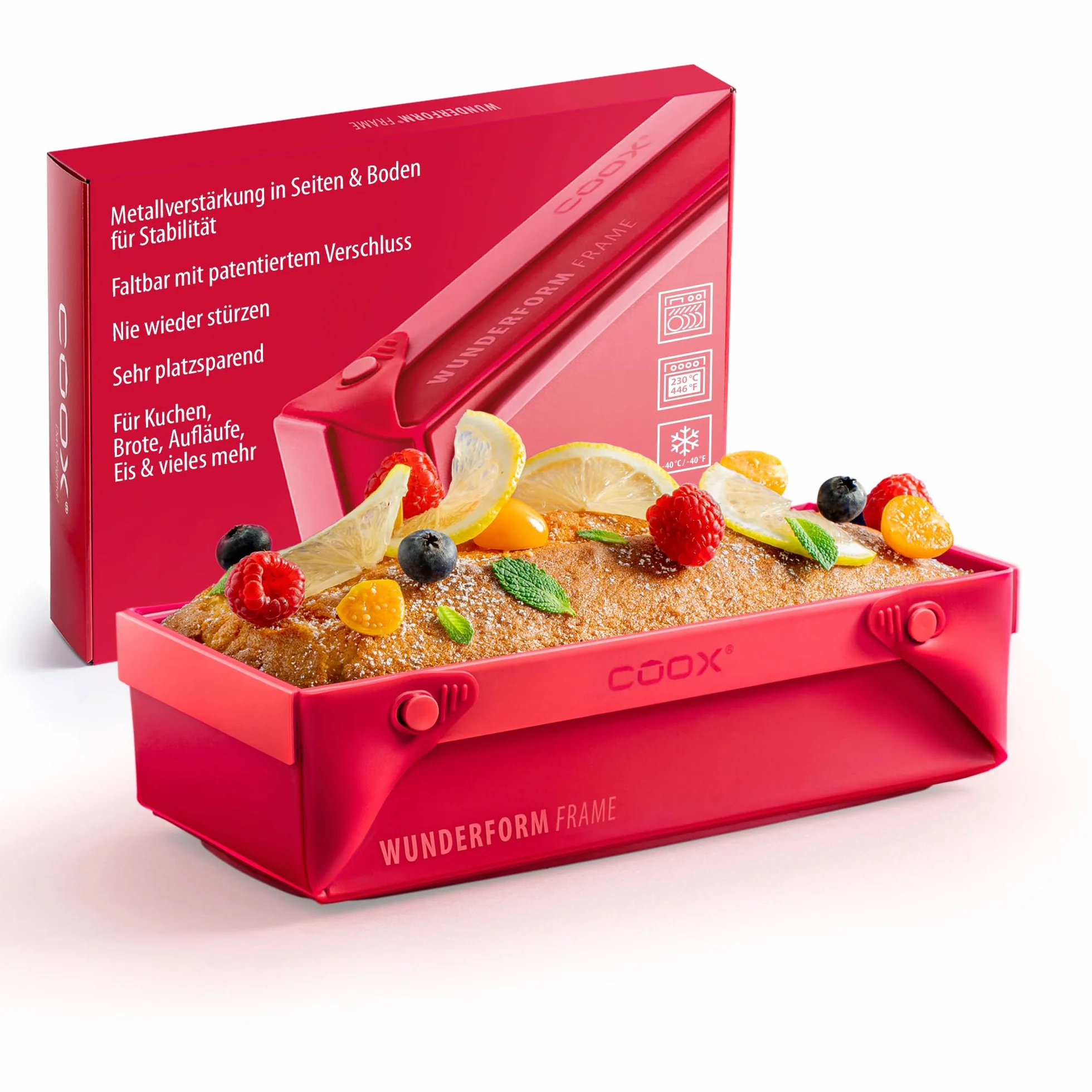 Coox WUNDERFORM Frame M – Składana forma skrzynkowa z metalowym wzmocnieniem, silikon nieprzywierający, BPA free, do pieczenia i serwowania