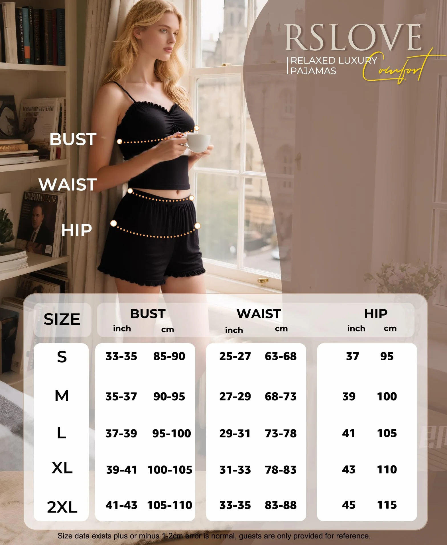 RSLOVE Womens Pajama Set Soft - Dwuczęściowy zestaw PJ z kamizelką i szortami Lekka letnia bielizna nocna Czarny XL