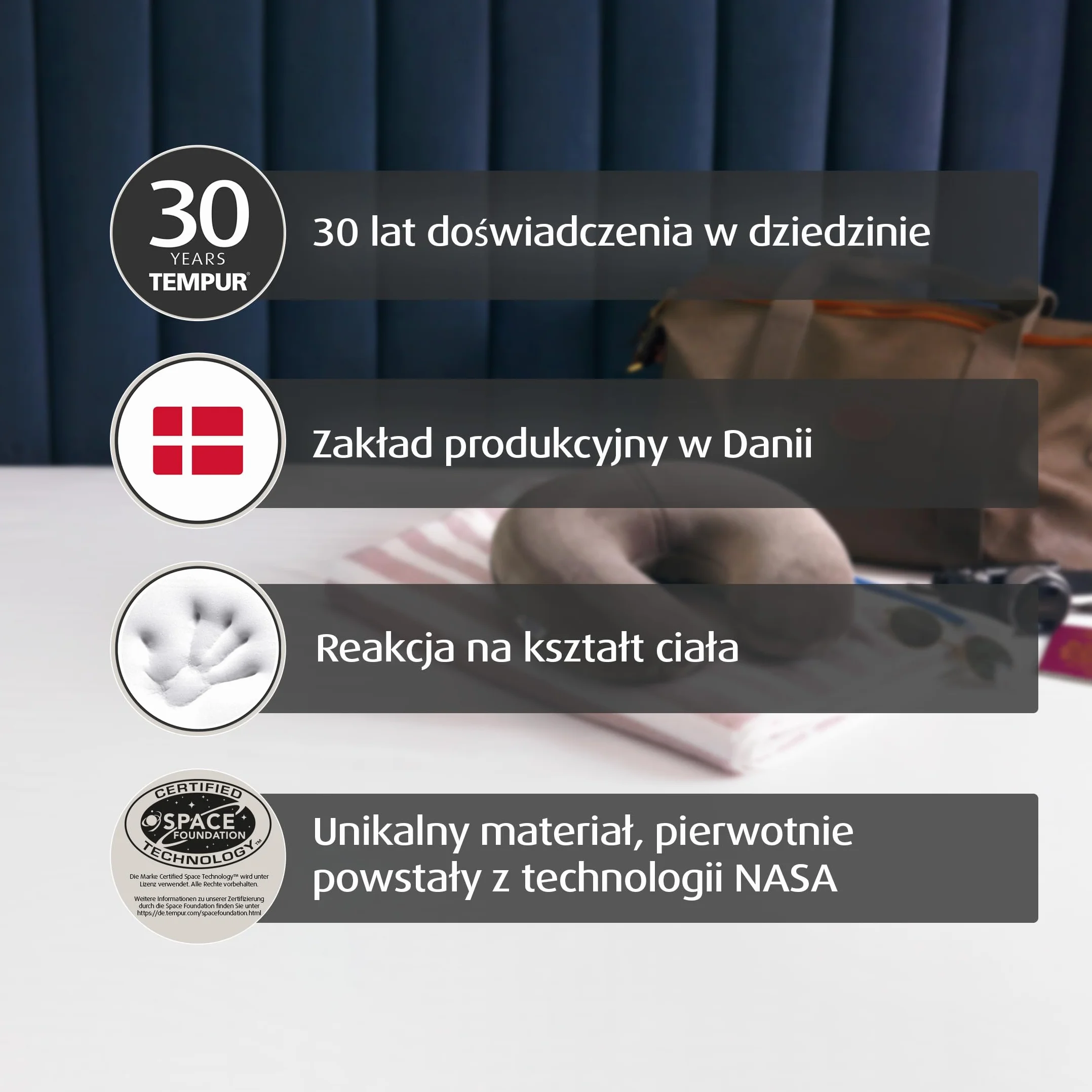 TEMPUR kołnierz, poduszka podróżna otulająca szyję, która podtrzymuje głowę podczas podróży, rozmiar 30 x 28 x 8 cm