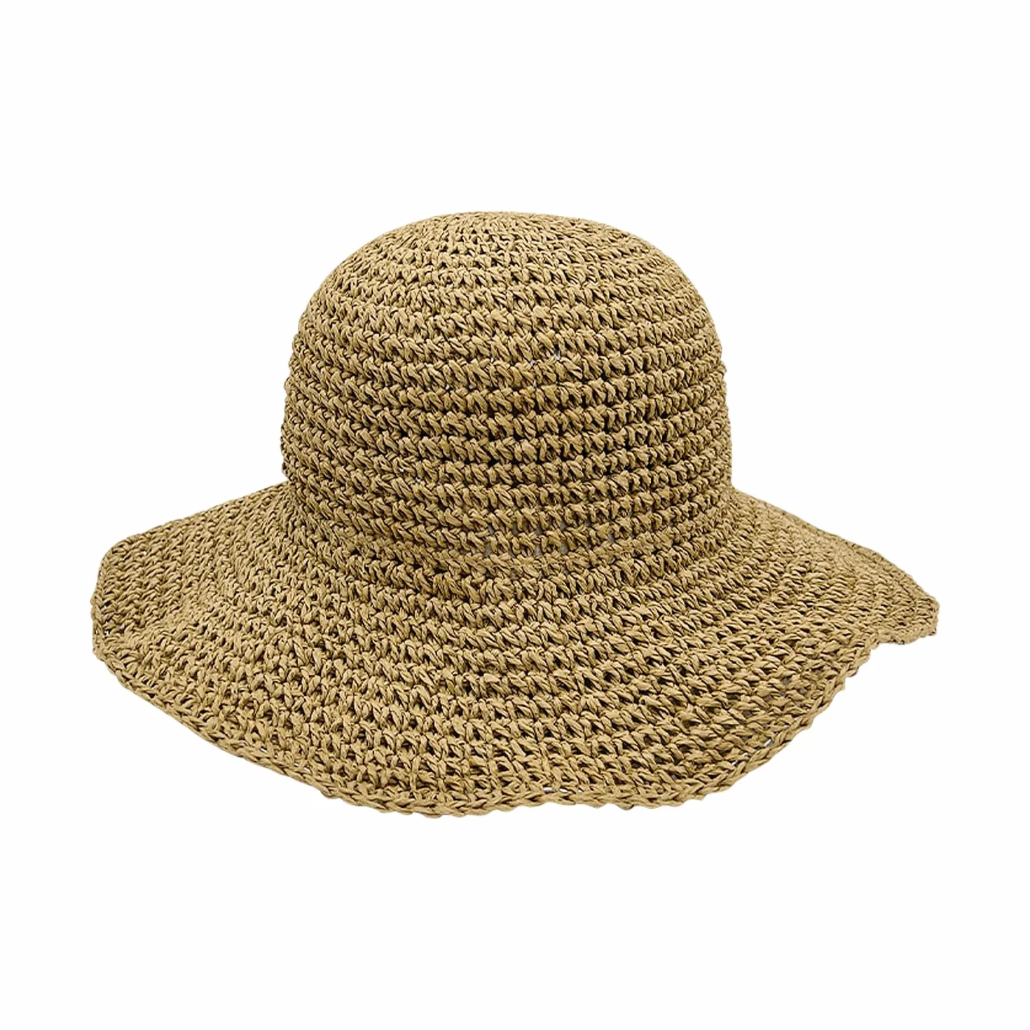 Damski kapelusz przeciwsłoneczny, letni kapelusz słomkowy, składany kapelusz plażowy, duży kapelusz przeciwsłoneczny z szerokim rondem (khaki)