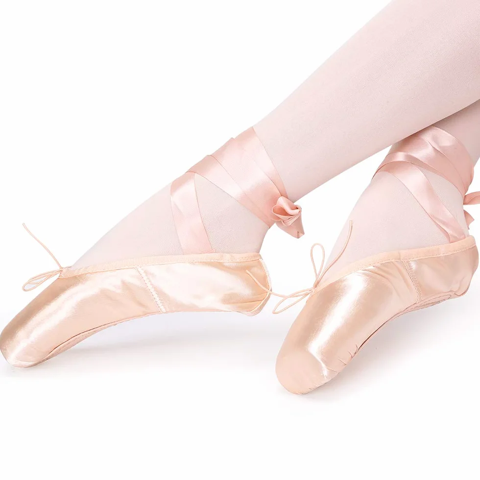 Bezioner Buty baletowe, różowa satyna, profesjonalne buty do tańca dla dziewcząt i kobiet z silikonowymi podkładkami na palce i wszytą wstążką, rozmiar 36-40