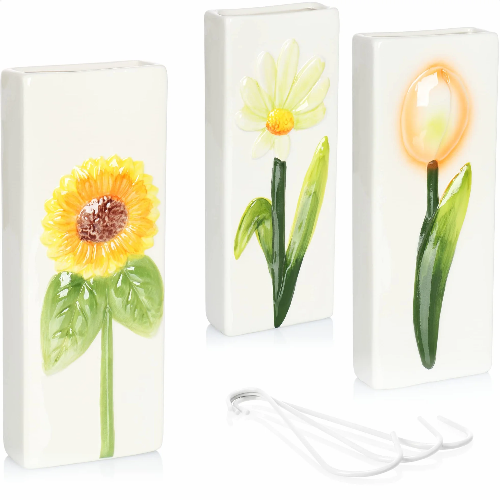 COM-FOUR® Nawilżacz Powietrza Ceramiczny Parownik Grzejnikowy z Hakiem 3 Sztuki Biały Tulipan Słonecznik Stokrotka