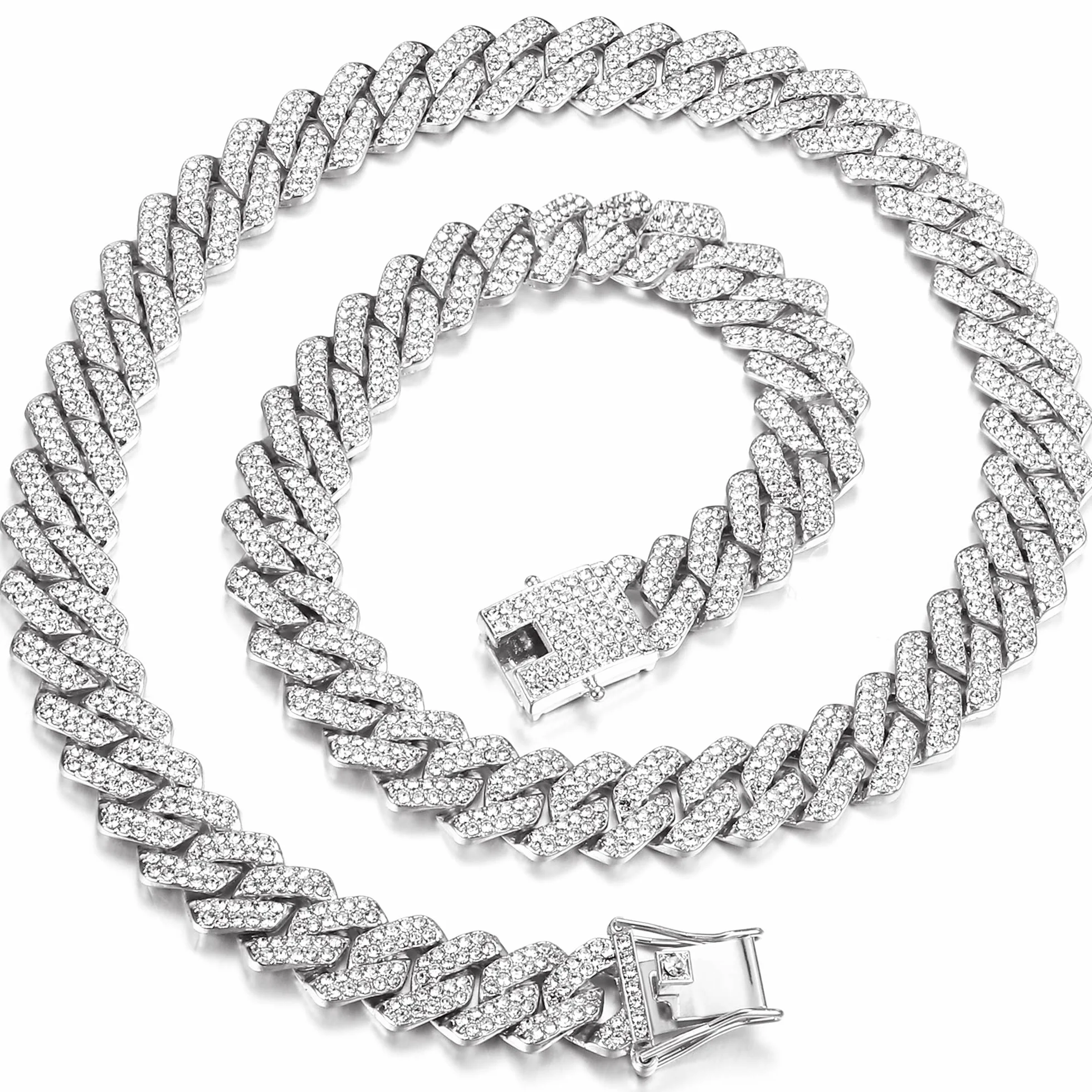 KRFY Cuban łańcuszek dla mężczyzn 13 mm, Iced Out Miami, kubański łańcuszek ogniwowy, złoty, posrebrzany, łańcuszek kubański, łańcuszek z diamentami, biżuteria Bling Bling Hip Hop