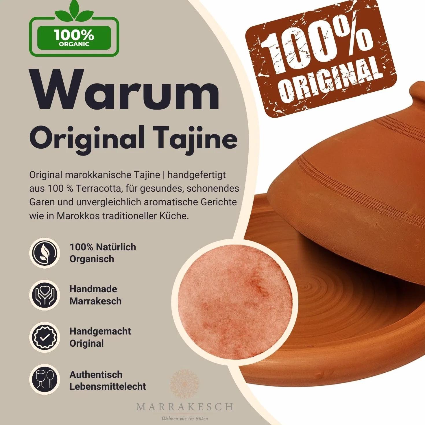 Tadżin gliniany garnek do gotowania 30 cm ręcznie wykonany Marrakesz
