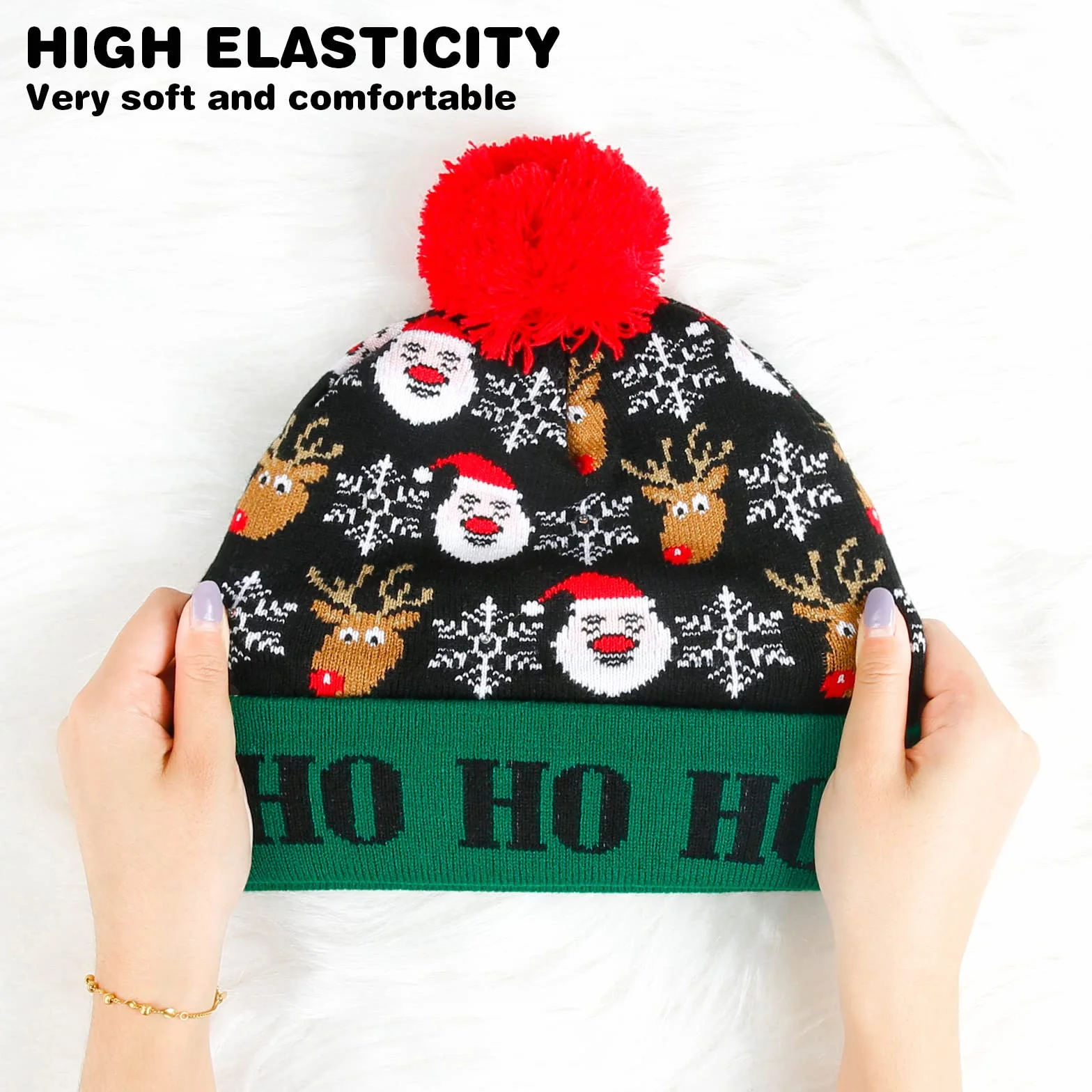 Diealles Shine Czapka z oświetleniem LED Beanie dzianinowa na Boże Narodzenie, Zielony kolor