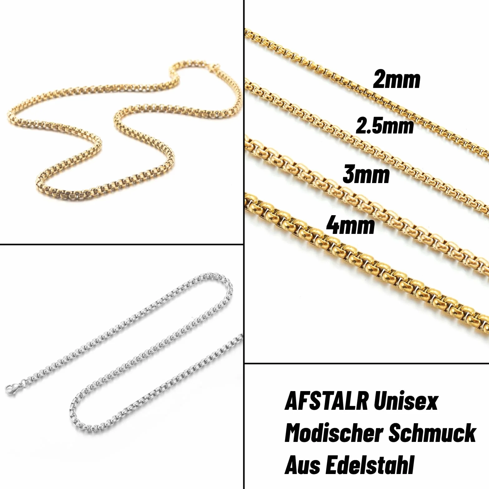 Męski damski łańcuszek na szyję ze stali nierdzewnej Venetian Link Kolia 2/2,5/3/4 mm 45/50/55/60/70 cm pudełko łańcuszek dla mężczyzn biżuteria srebrny / złoty / czarny