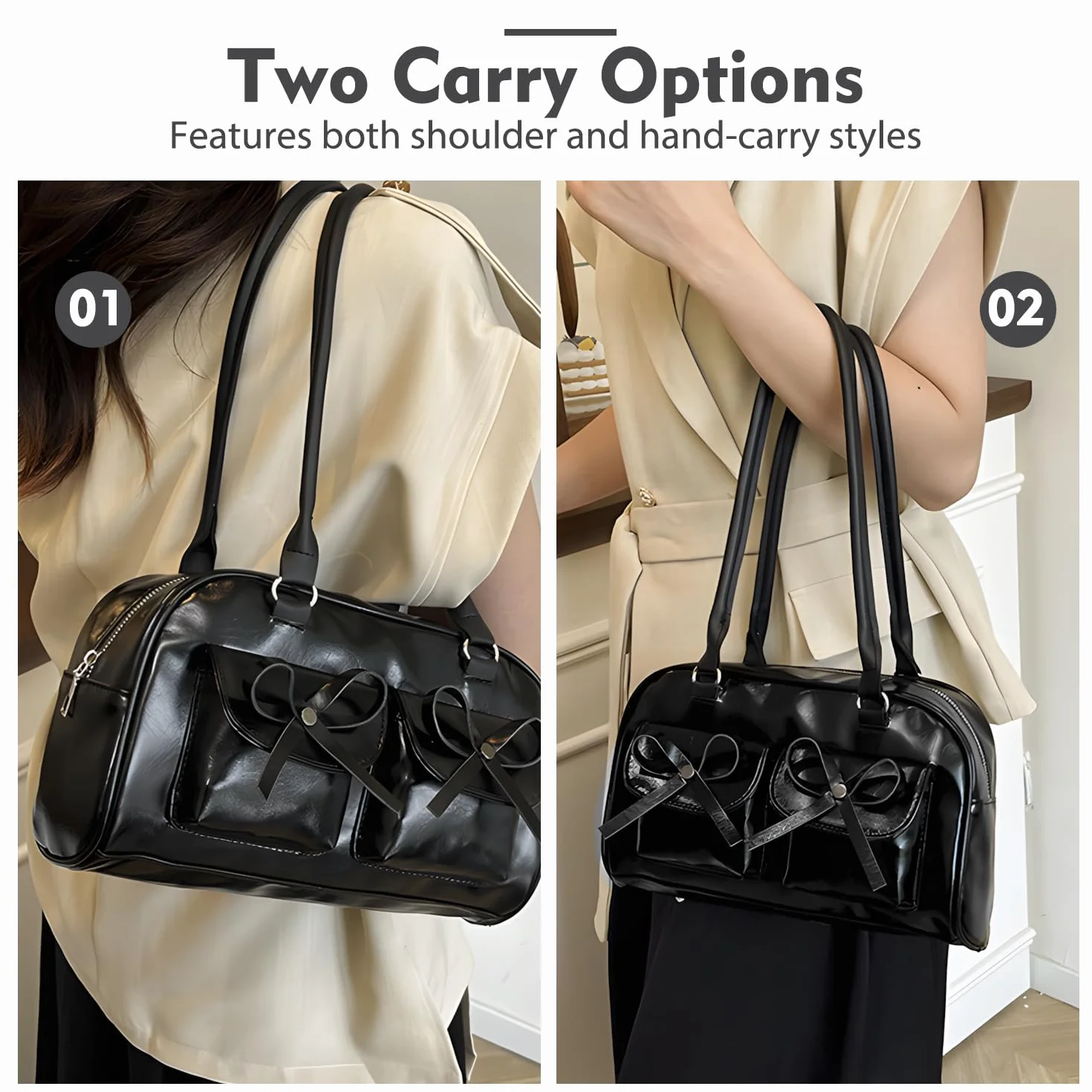 Y2K torebka z kokardką, czarna torebka na ramię dla kobiet, Y2K Punk Style Hobo Bag miękka skóra PU torebka do codziennego użytku