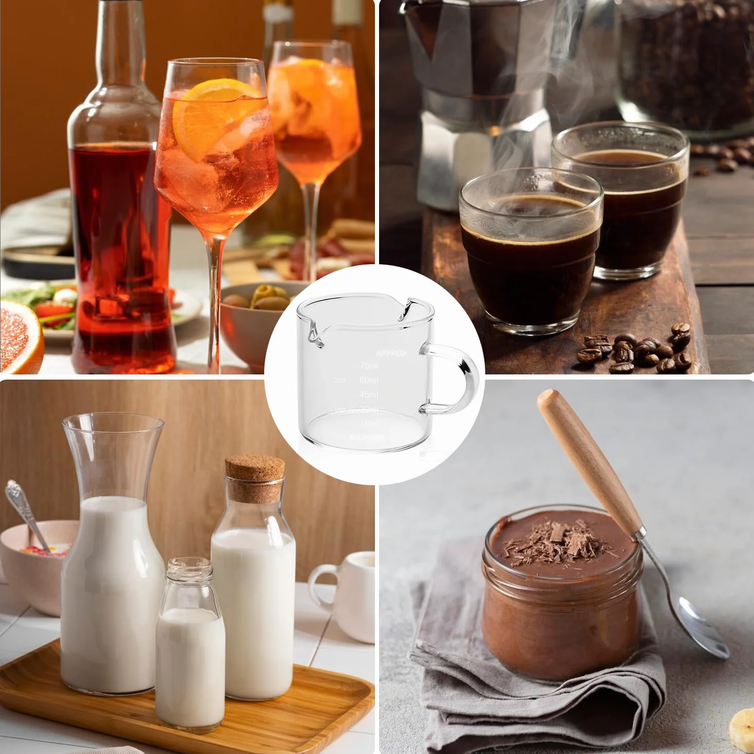 LATRAT szklany kubek z miarką 100 ml do mleka, kawy, espresso