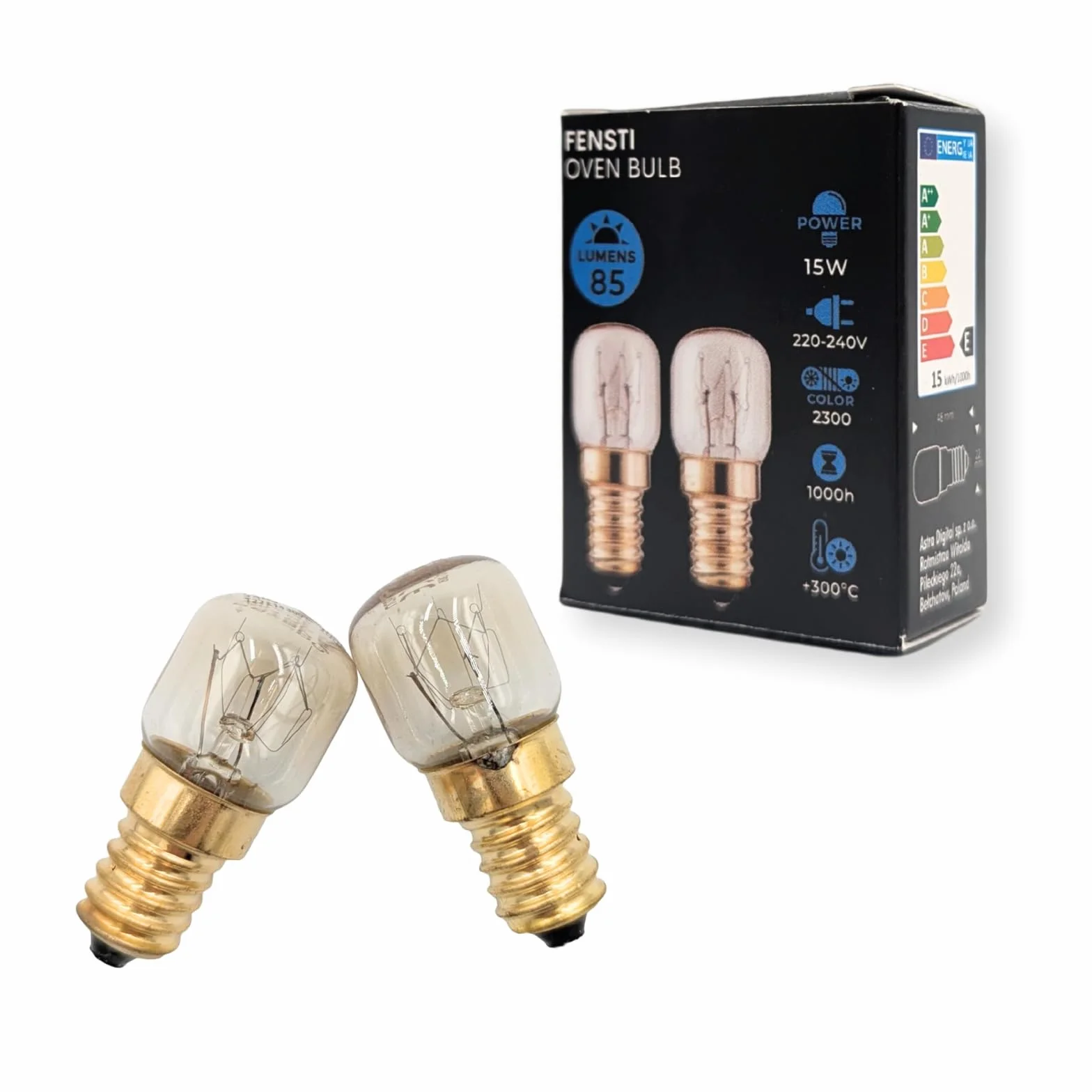 Lampa do piekarnika, 15 W, E14, T22, 240 V, odporna na temperaturę do 300 °C, ciepła biel (2300 K) – 2 sztuki w opakowaniu, niezawodna i energooszczędna, do kuchenek mikrofalowych, inkubatorów