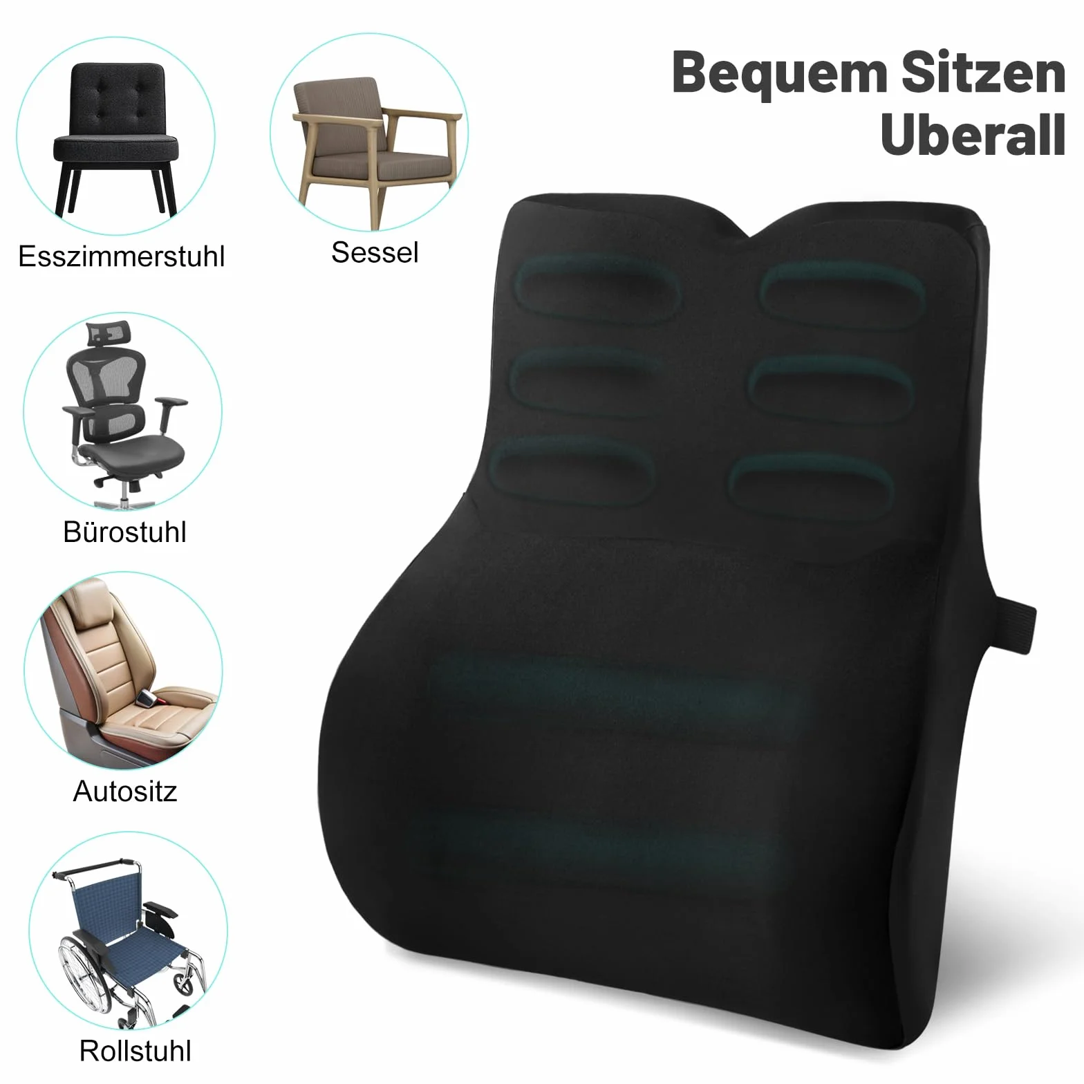 Poduszka lędźwiowa do samochodu, poduszka lędźwiowa krzesło biurowe z pianki pamięciowej, ergonomiczna poduszka na plecy, podparcie lędźwiowe do samochodu, krzesło, podróż, czarna