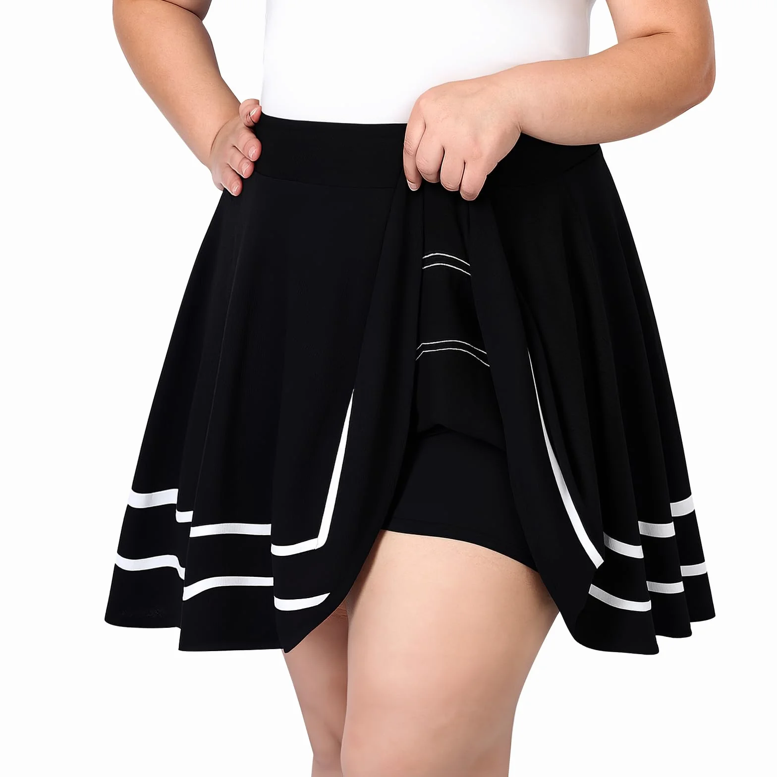 TRIWORKS Elegancka spódnica ze spodniami, spódniczka z wysoką talią, damska spódnica, o linii A, mini spódnica, duże rozmiary