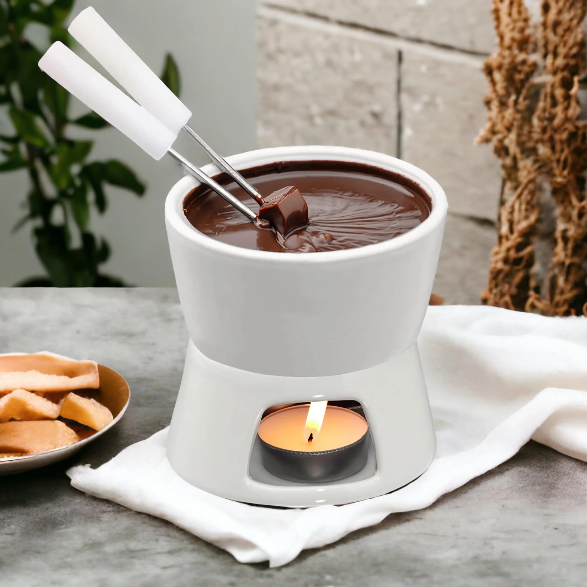 MIJOMA Mini zestaw do fondue czekoladowego biały 2 widelczyki