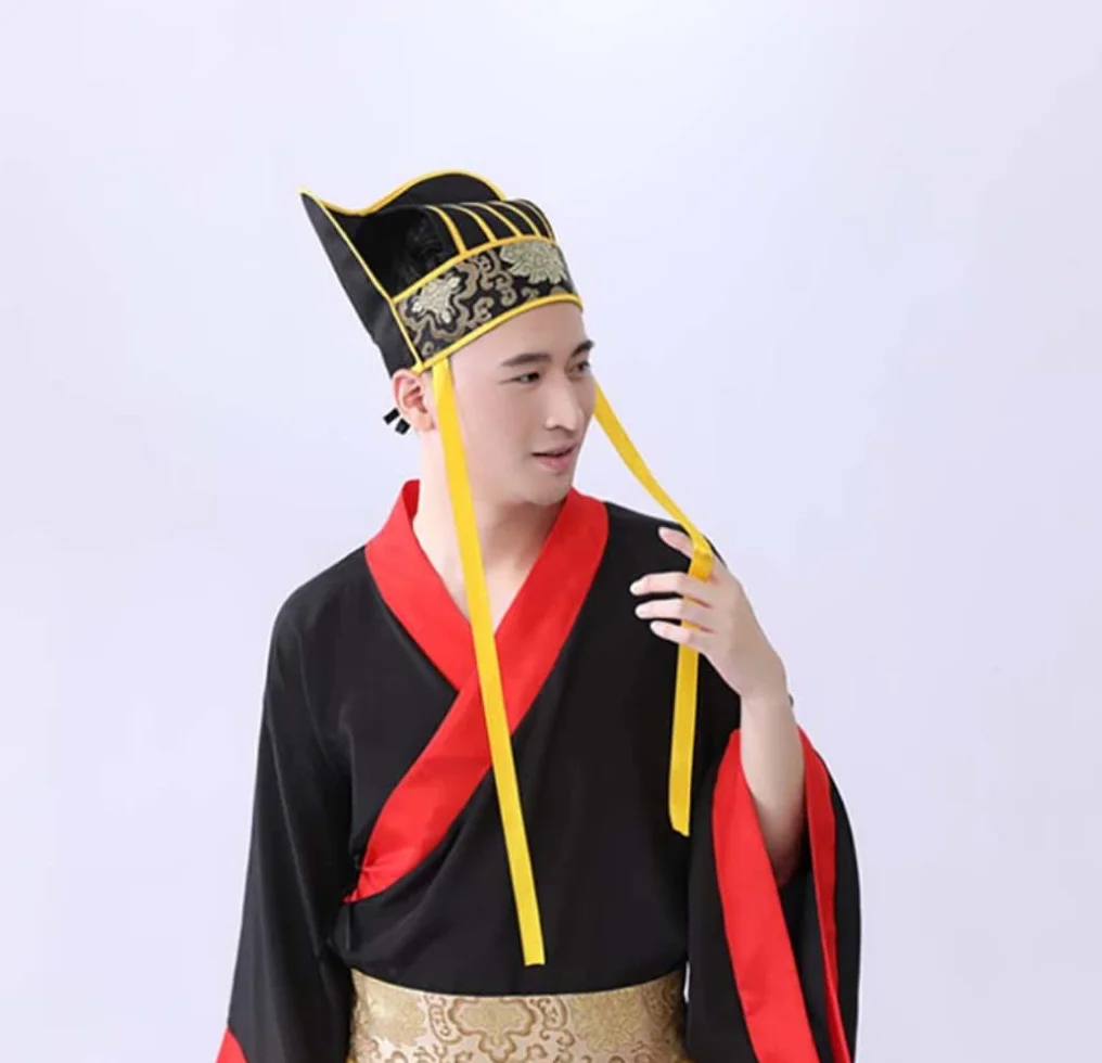Hanfu Hat ， Starożytna czapka uczonych。 Męski tradycyjny chiński nakrycie głowy Hanfu Czerwony Vintage starożytny kapelusz Akcesoria Cosplay Żółty nakrycie głowy dla dorosłych