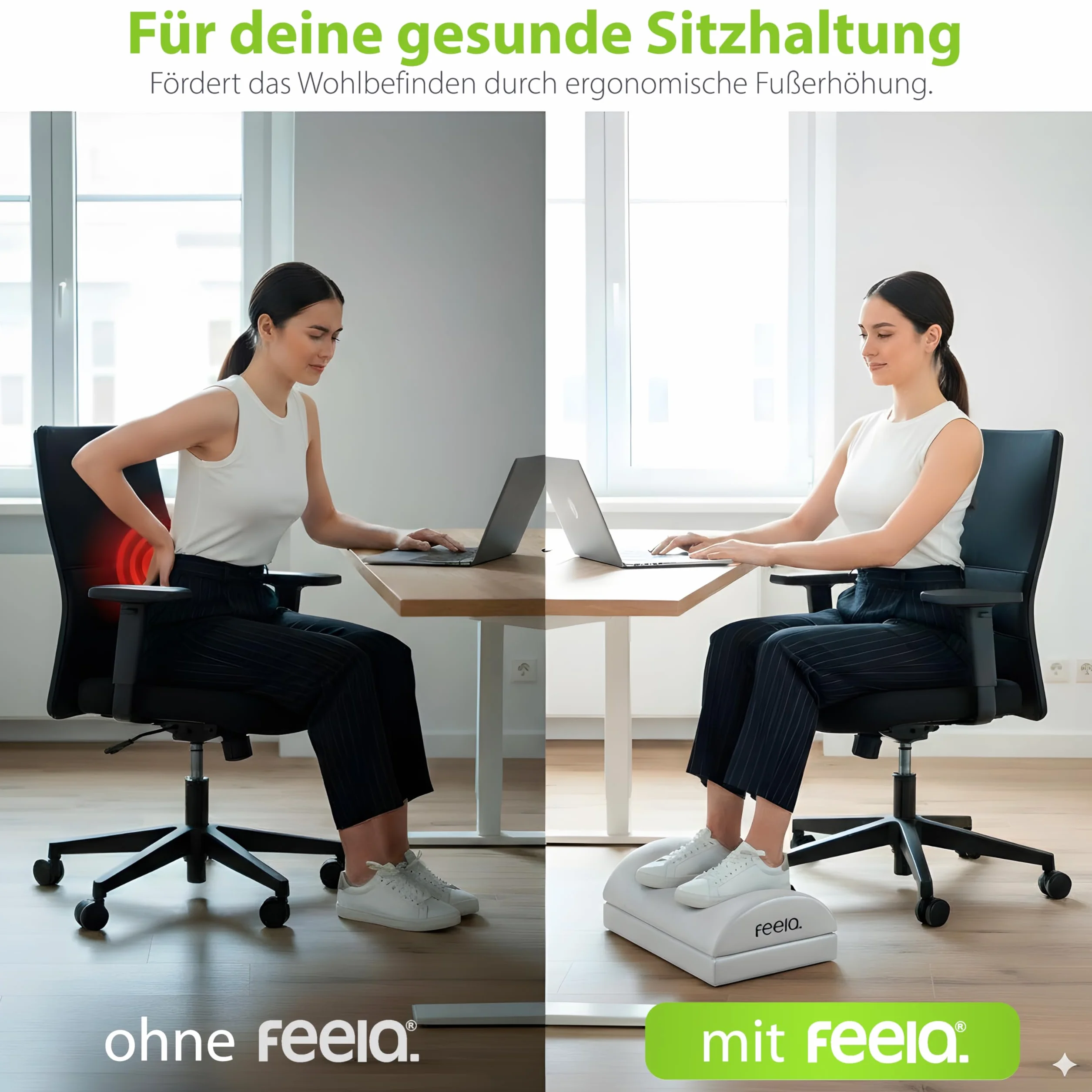 feela. Podnóżek na biurko, ergonomiczny podnóżek z rdzeniem z pianki premium i zintegrowaną torbą termiczną, antypoślizgowy podnóżek i podnóżek do biura i domowego biura (srebrny)