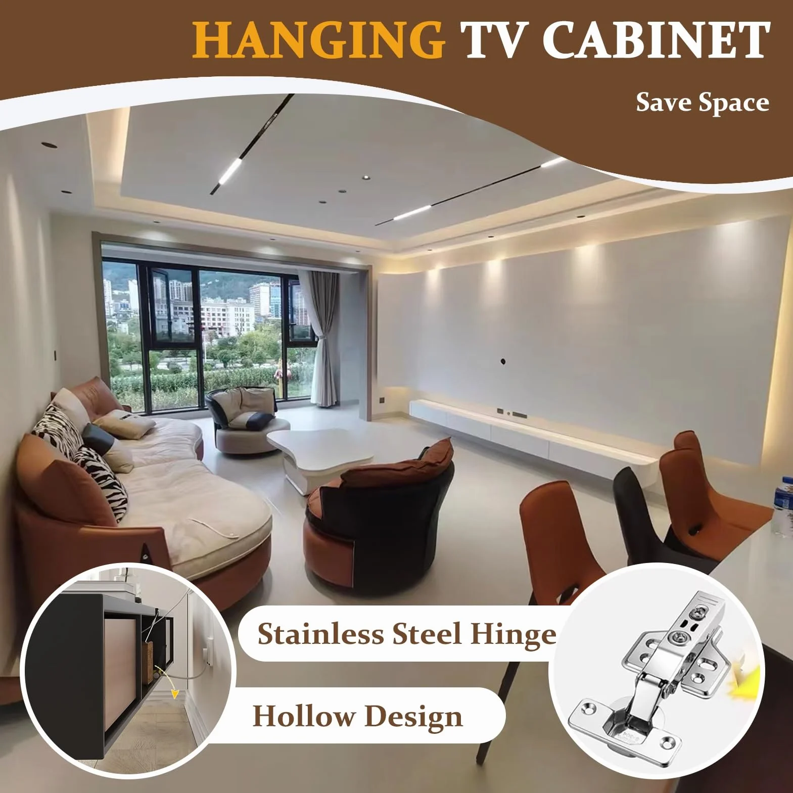 Solid Wood Wall-Mounted TV Storage Cabinet z Szafkami 160cm Czarny