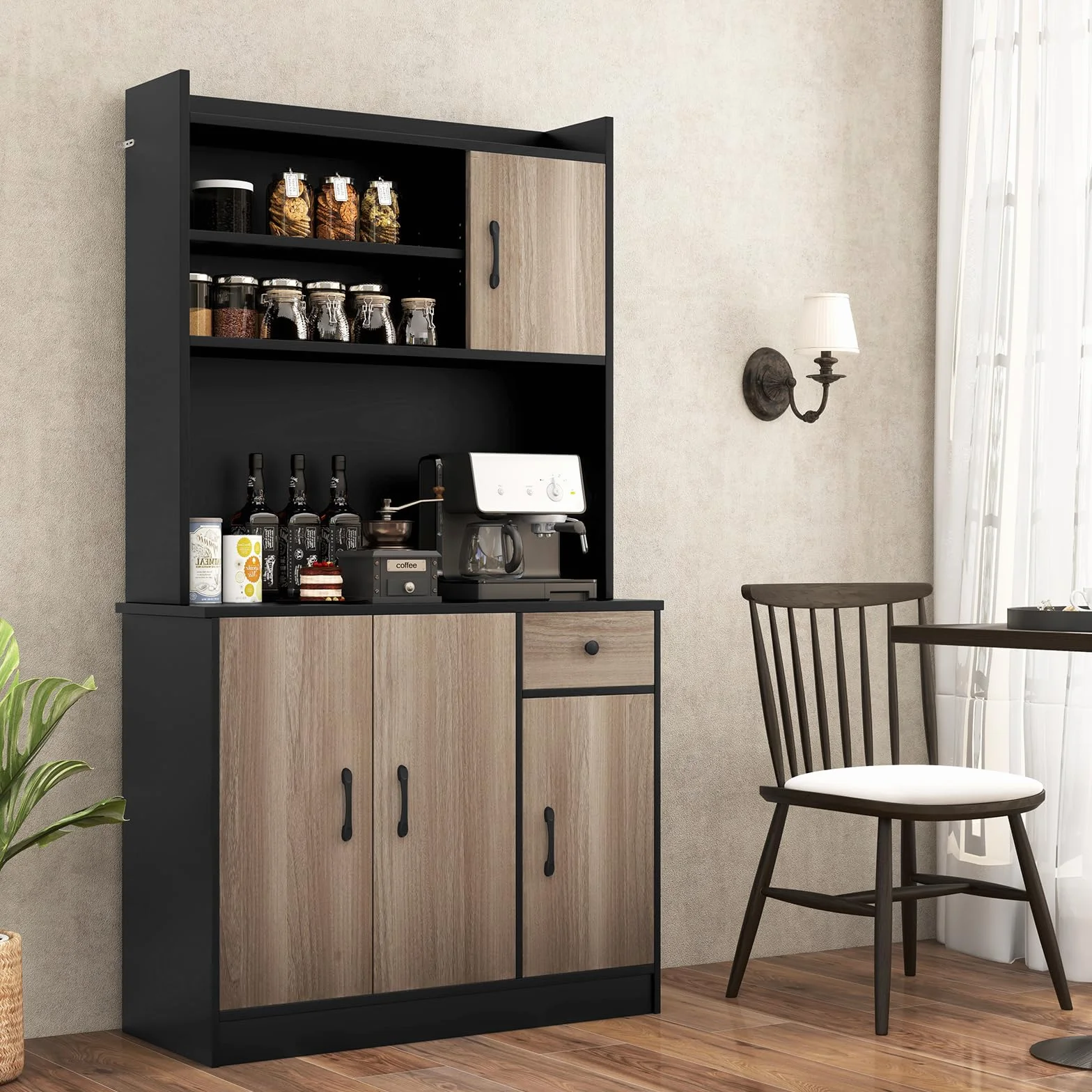 GIANTEX Szafka kuchenna 180 cm bufet z blatem roboczym 4 regulowane półki