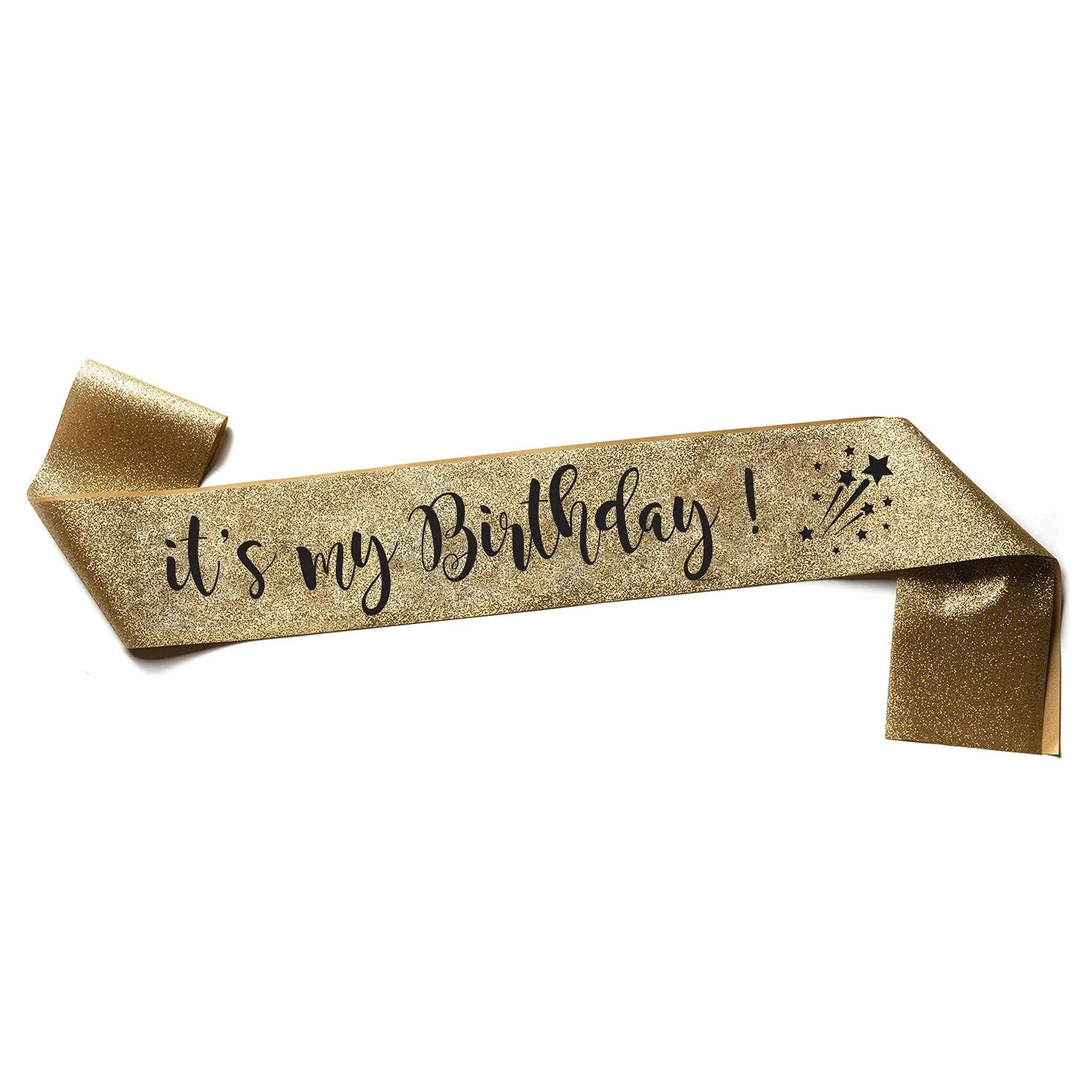 OMISS 'It's My Birthday' – błyszcząca złota szarfa – 'Be The Most Beautiful for Your Birthday' (brokatowa złota)