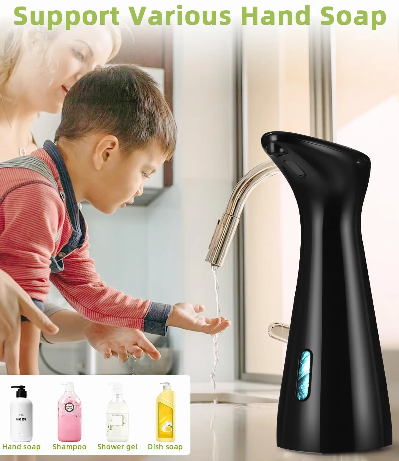 Automatyczny Dozownik Mydła 200 ml Czujnik Podczerwieni Wodoodporny IPX6 Bezdotykowy Czarny