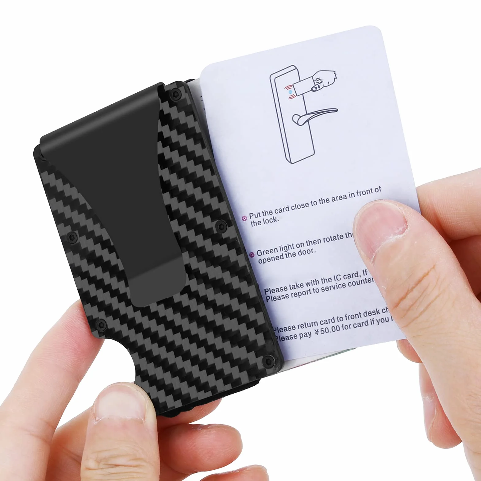 Molain Portfel z włókna węglowego RFID, aluminiowy uchwyt na karty, Czarny Carbon