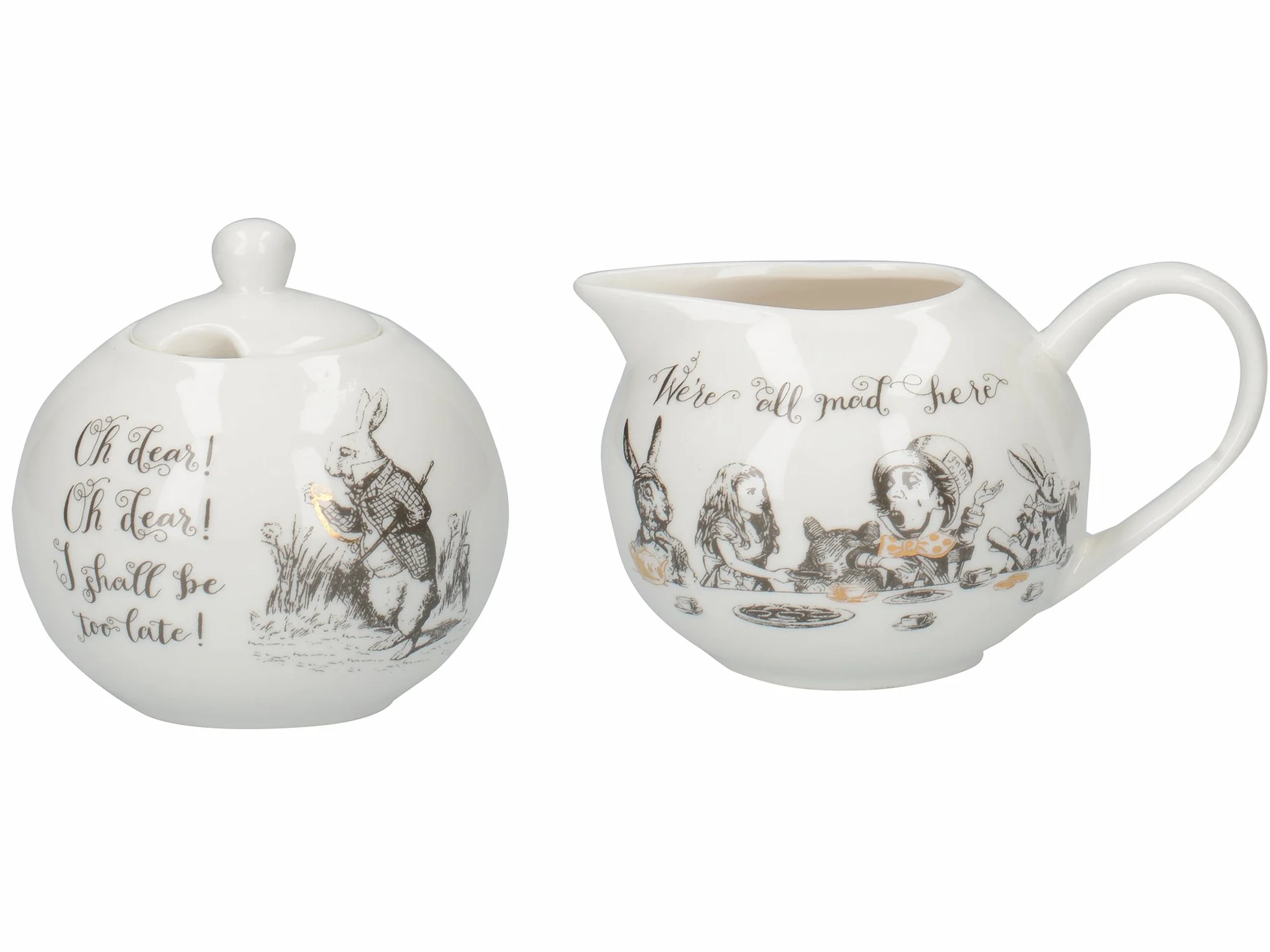 V&A Alicja w Krainie Czarów Fine China zestaw dzbanek na mleko i cukiernicę biały 18 x 7,5 x 7 cm 2 sztuki