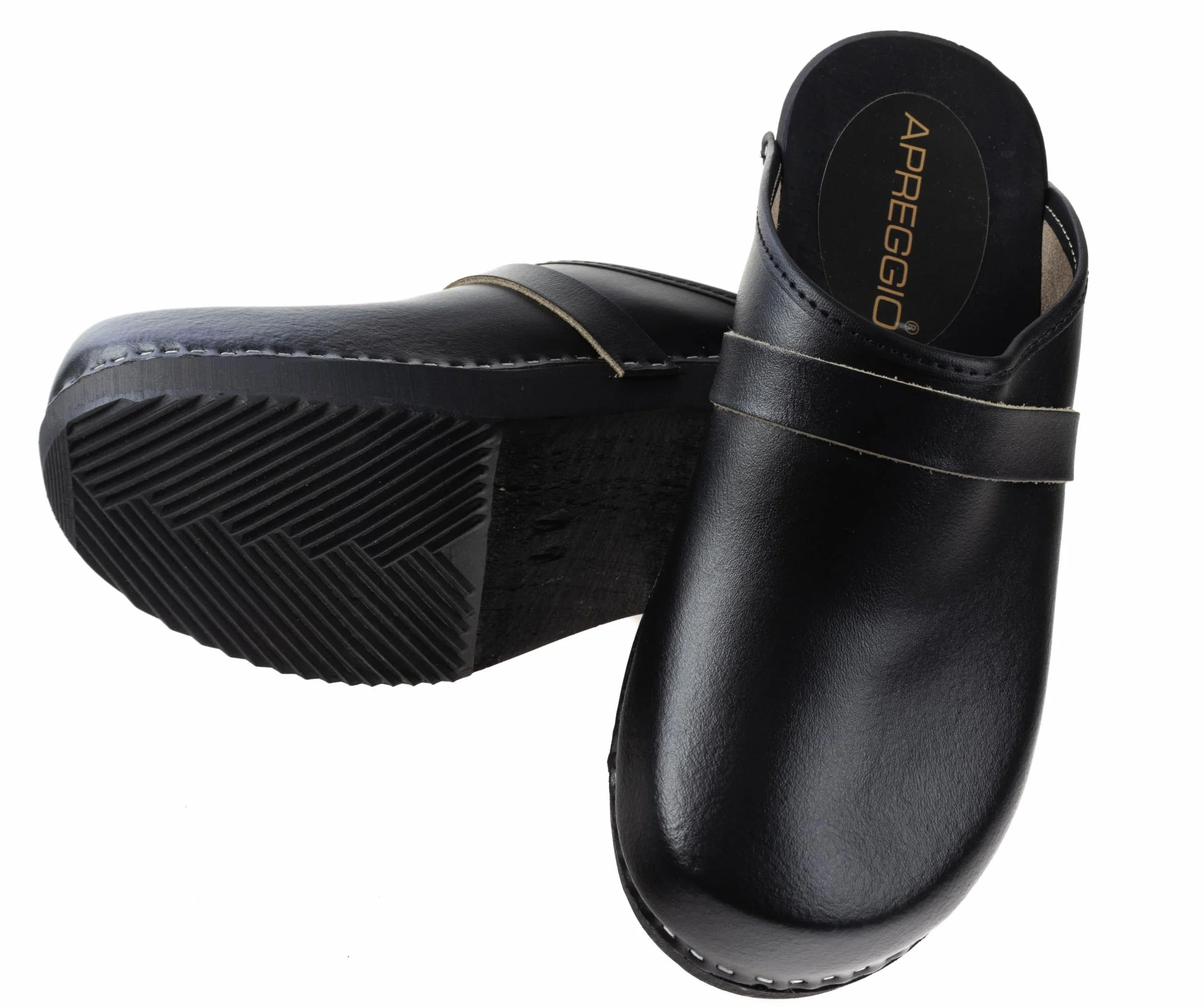 APREGGIO Clogs męskie - skórzane buty drewniane – wygodne drewniane buty męskie – męskie chodaki skórzane – praktyczne chodaki ogrodowe męskie – kapcie męskie