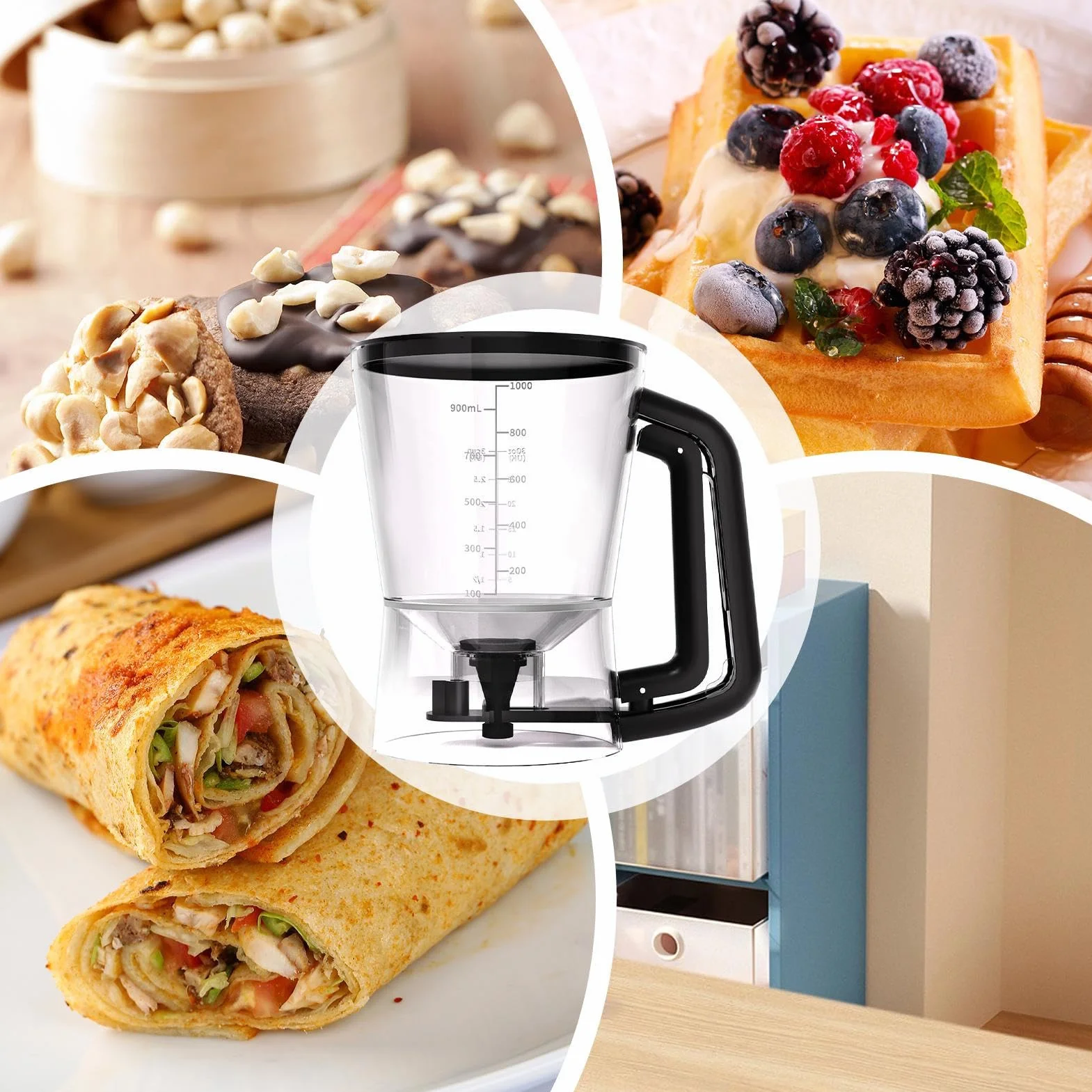 Pancake Batter Dispenser 1l Funnel Shape Handheld Shaker Cupcake Sauce Syrup Oil Condiment Cream Dressing Salad Butter Dispenser