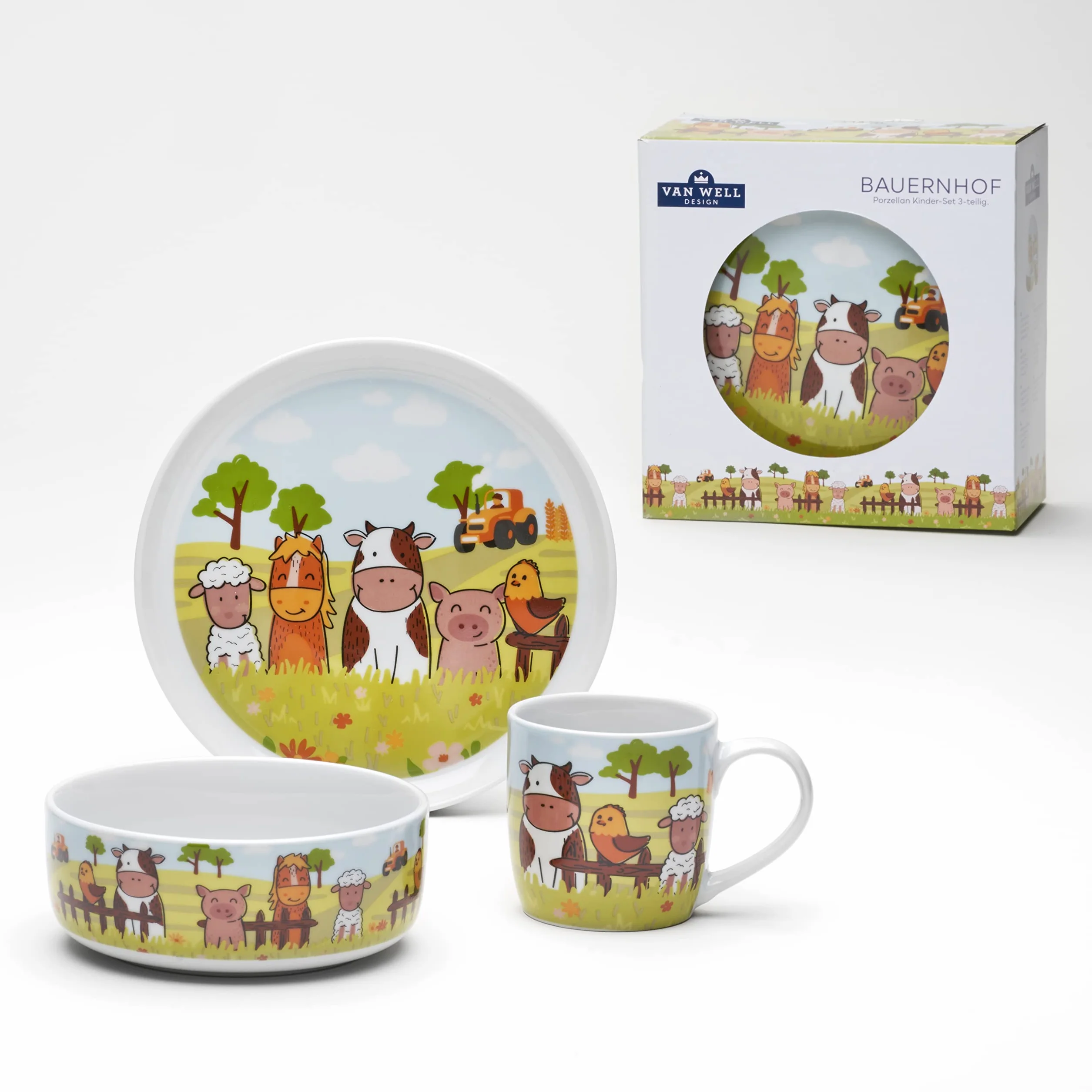 VAN WELL Zestaw naczyń dla dzieci porcelana 3-częściowy