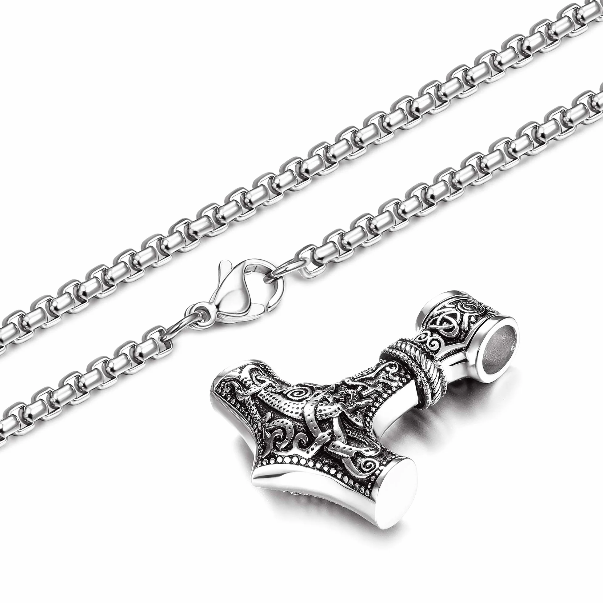YADOCA Viking Thor's Hammer Naszyjnik męski stal nierdzewna z celtyckim węzłem Thora wisiorek z młotem biżuteria wikingów prezent czarny/srebrny, 61 cm, stal nierdzewna, bez kamienia szlachetnego