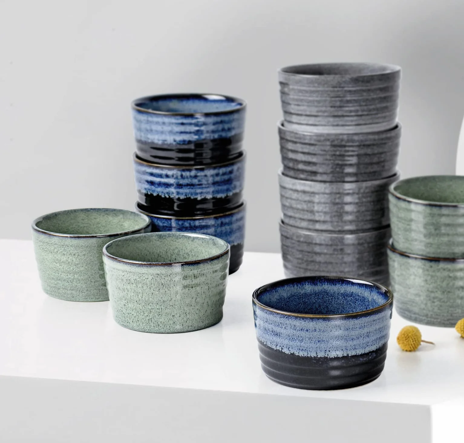 Foremki do ciasta Ramekin 4 x 240 ml Porcelana Szara Zielony do sufletu i muffinek