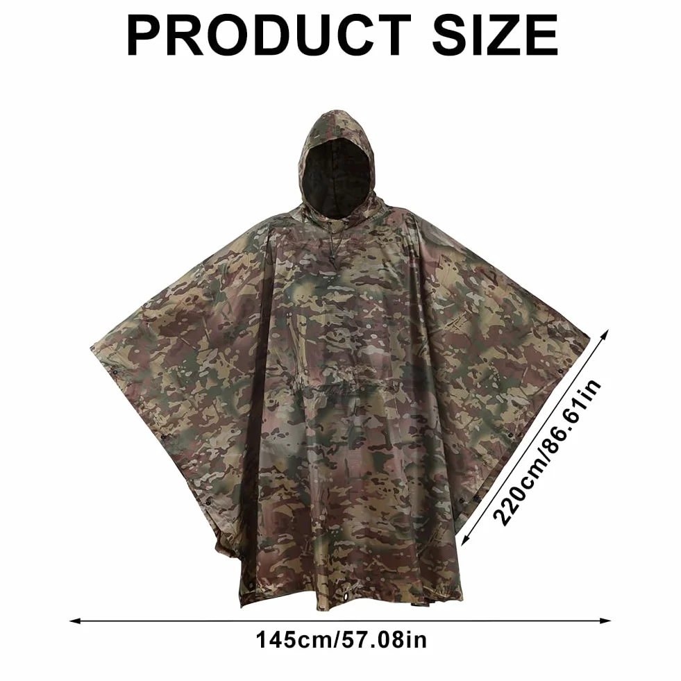 peleryna przeciwdeszczowa kamuflażowa, wielofunkcyjna 3 w 1, wodoszczelna peleryna unisex, mata pod namiot, plandeka ochrony przeciwsłonecznej, peleryna przeciwdeszczowa do wędkowania, wędrówek
