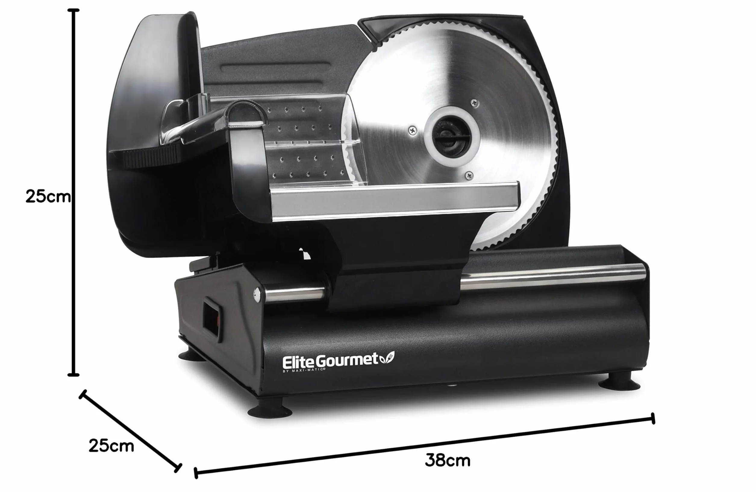 Elite Gourmet EMT-625B Ultimate Precision Electric Deli Food Meat Slicer, zdejmowane ostrze ze stali nierdzewnej, regulowana grubość, idealna do wędlin, twardych serów, warzyw i chleba, 18 cm, czarna