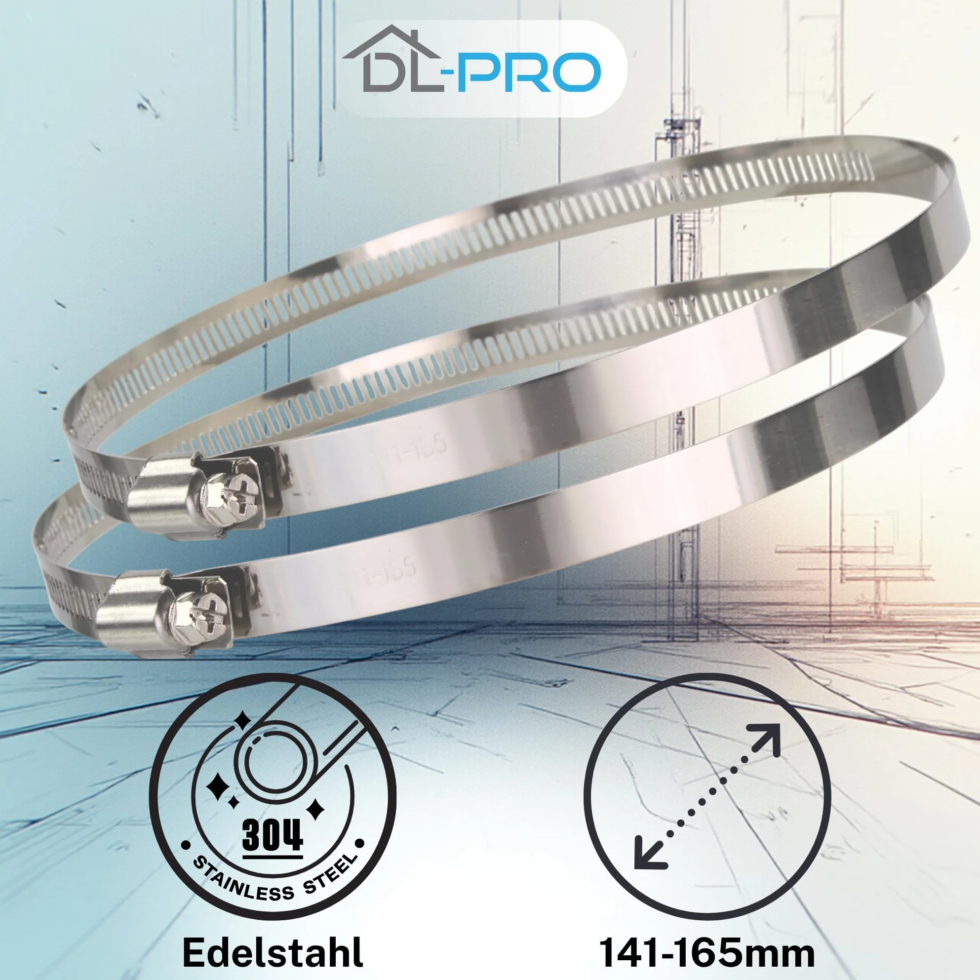 DL-pro Aluminiowy wąż powietrza wylotowego 1,5 m Ø 150/152 mm wentylacyjny do klimatyzacji z zaciskami W4