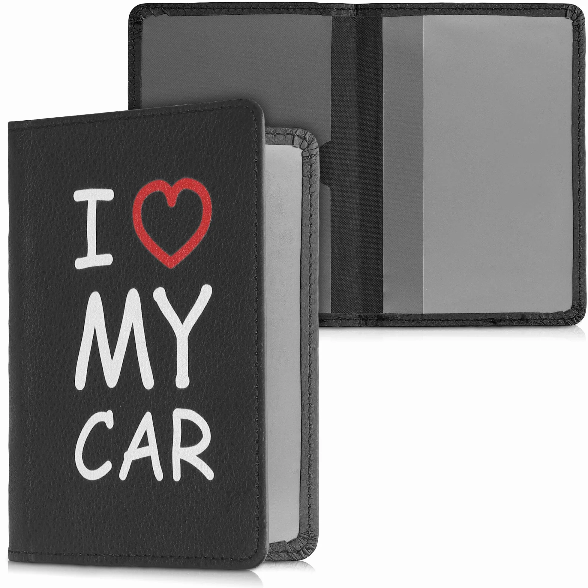 kwmobile Etui na dowód rejestracyjny pojazdu z przegródkami na karty - sztuczna skóra etui torebka certyfikat dopuszczenia - Don't Touch My Car biały czarny, biały, czerwony, czarny., M