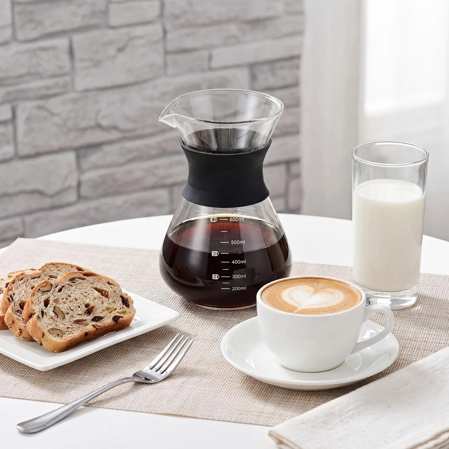 Ekspres do Kawy Przelewowy 600ml, Ręczny Filtrowarz ze Stali Nierdzewnej, Szklany Dripper, Czarny