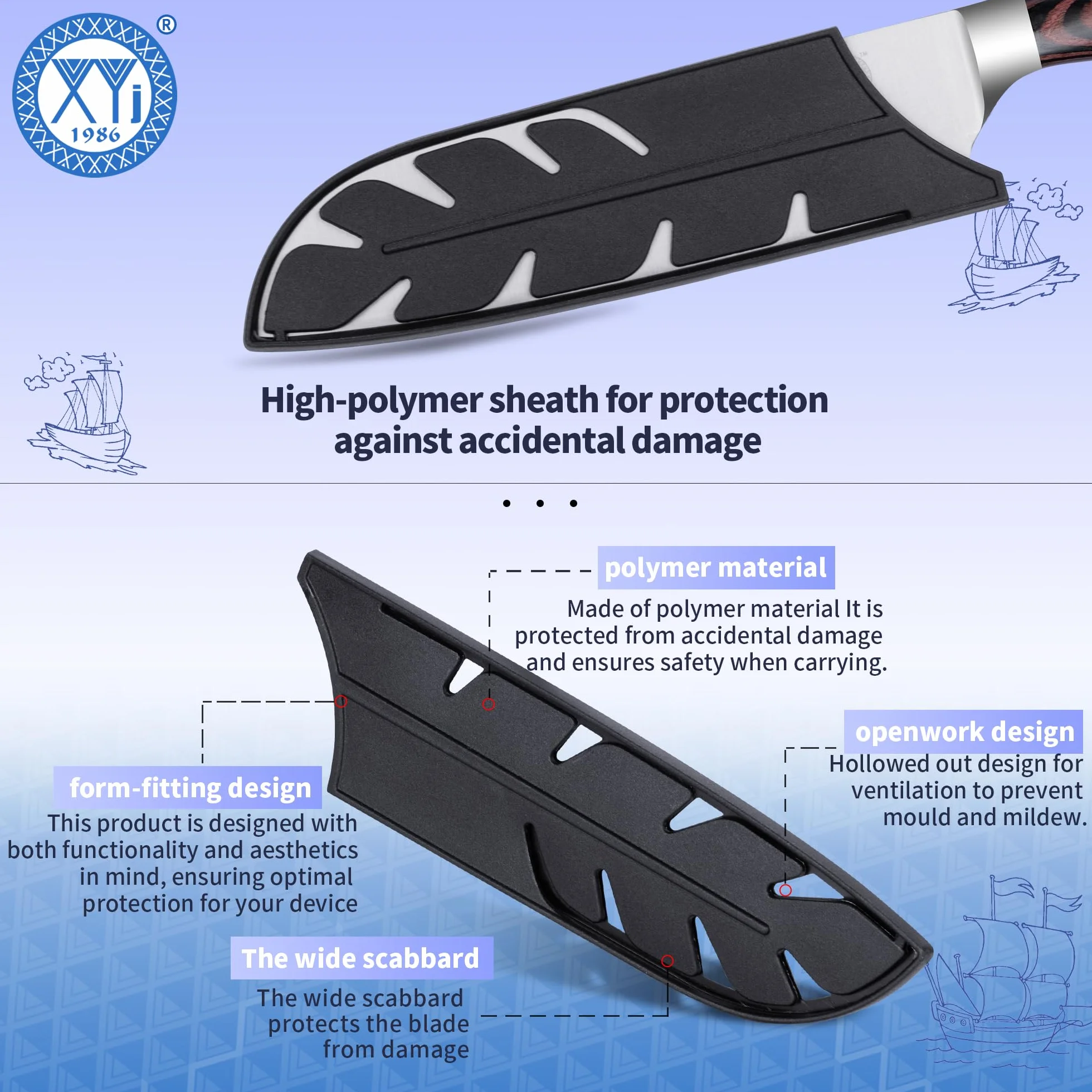 XYJ Professional Japanese Santoku Knife With Plastic Sleeve,7 Inch Vegetable Kitchen Knife,Stainless Steel,Meat Slicing Knife,Pakkawood Handle,Meat Cleaver for Outdoor Camping